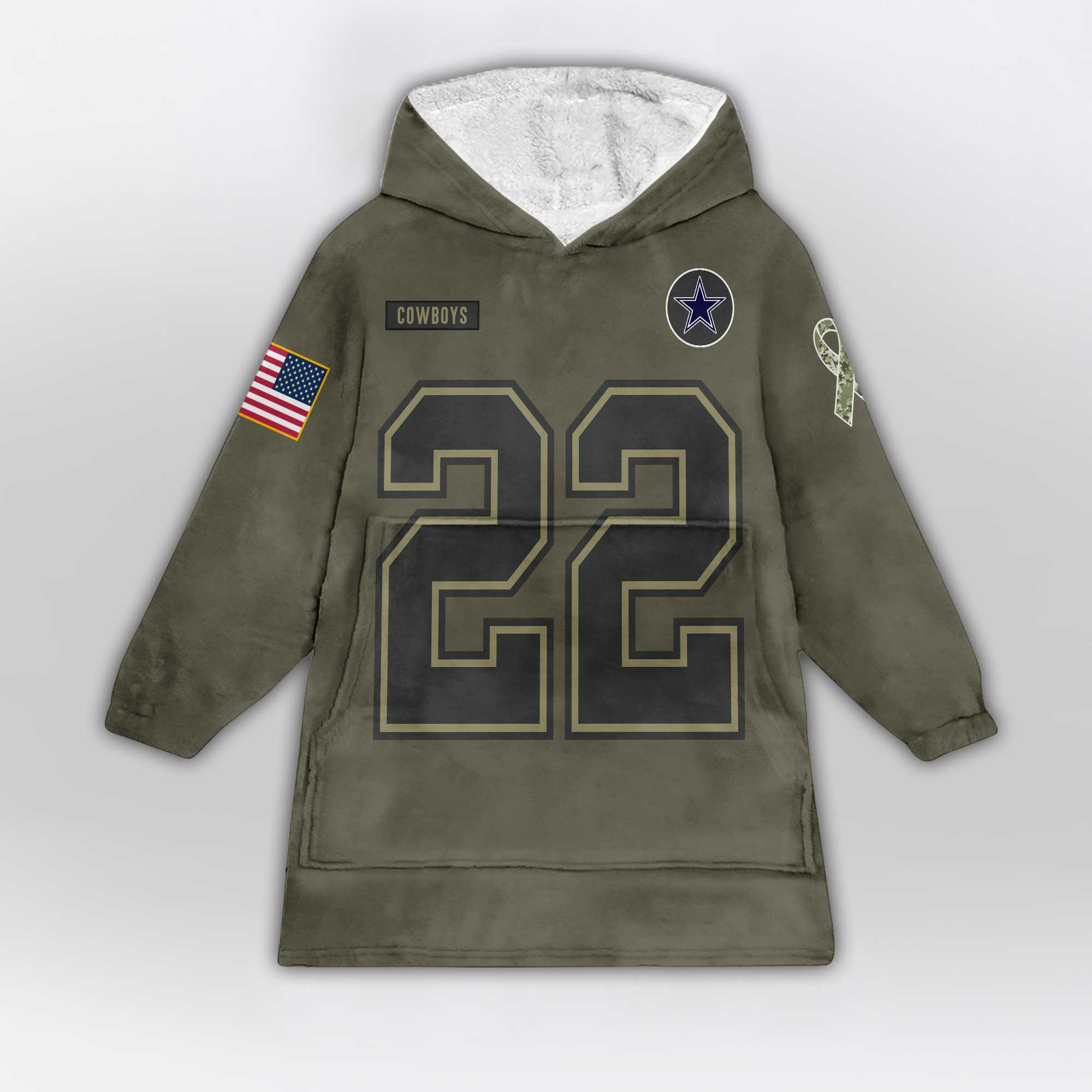 Kid E.S 22 Dallas Football Blanket Hoodie – Olive Salute to Service
