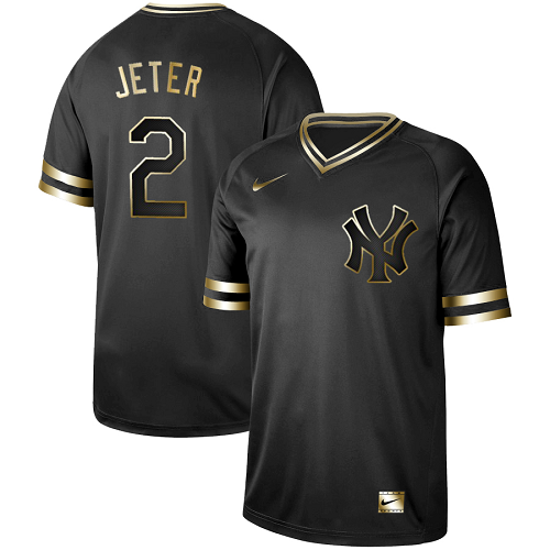 Men's  New York Yankees #2 Derek Jeter Black Gold MLB Jersey