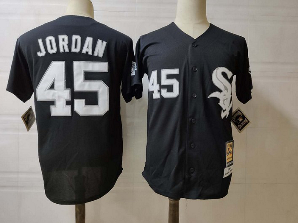 Men's Chicago White Sox #45 Michael  Black Mitchell & Ness Throwback Jersey