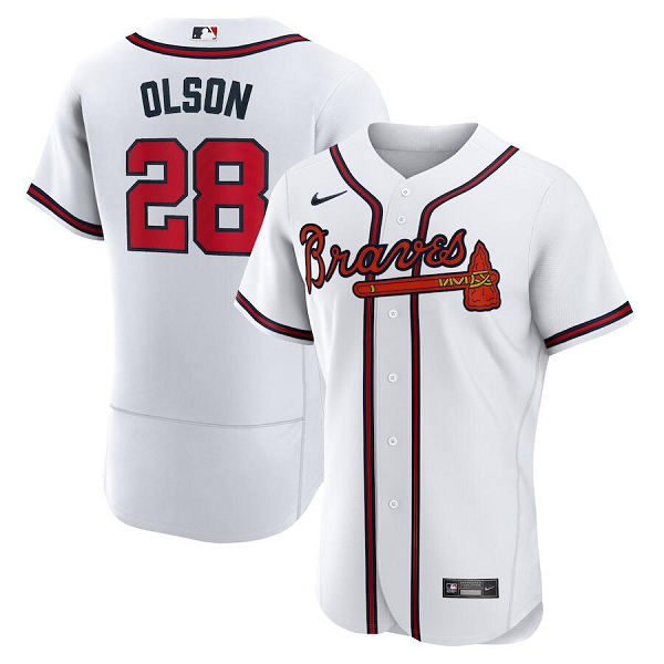 Men's Atlanta Braves #28 Matt Olson  White Home Flex Base Jersey