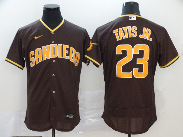 Men's San Diego Padres #23 Fernando Tatis Jr. Brown Pinstripe Stitched MLB Flex Base  Jersey