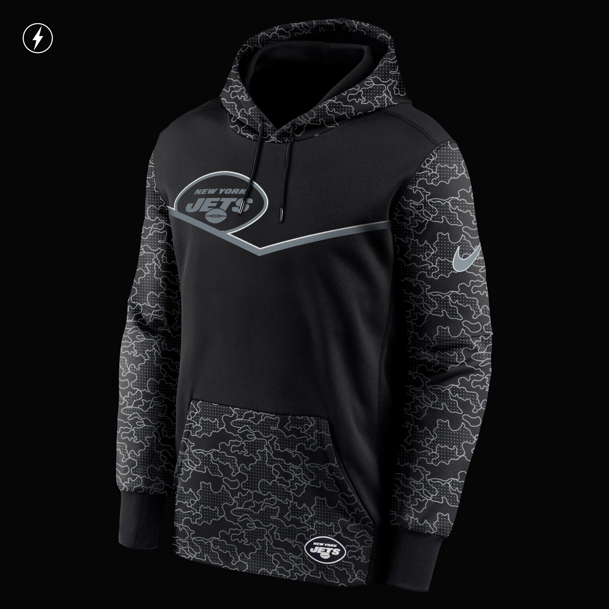 New York Jets RFLCTV Chevron Pullover Hoodie - Black
