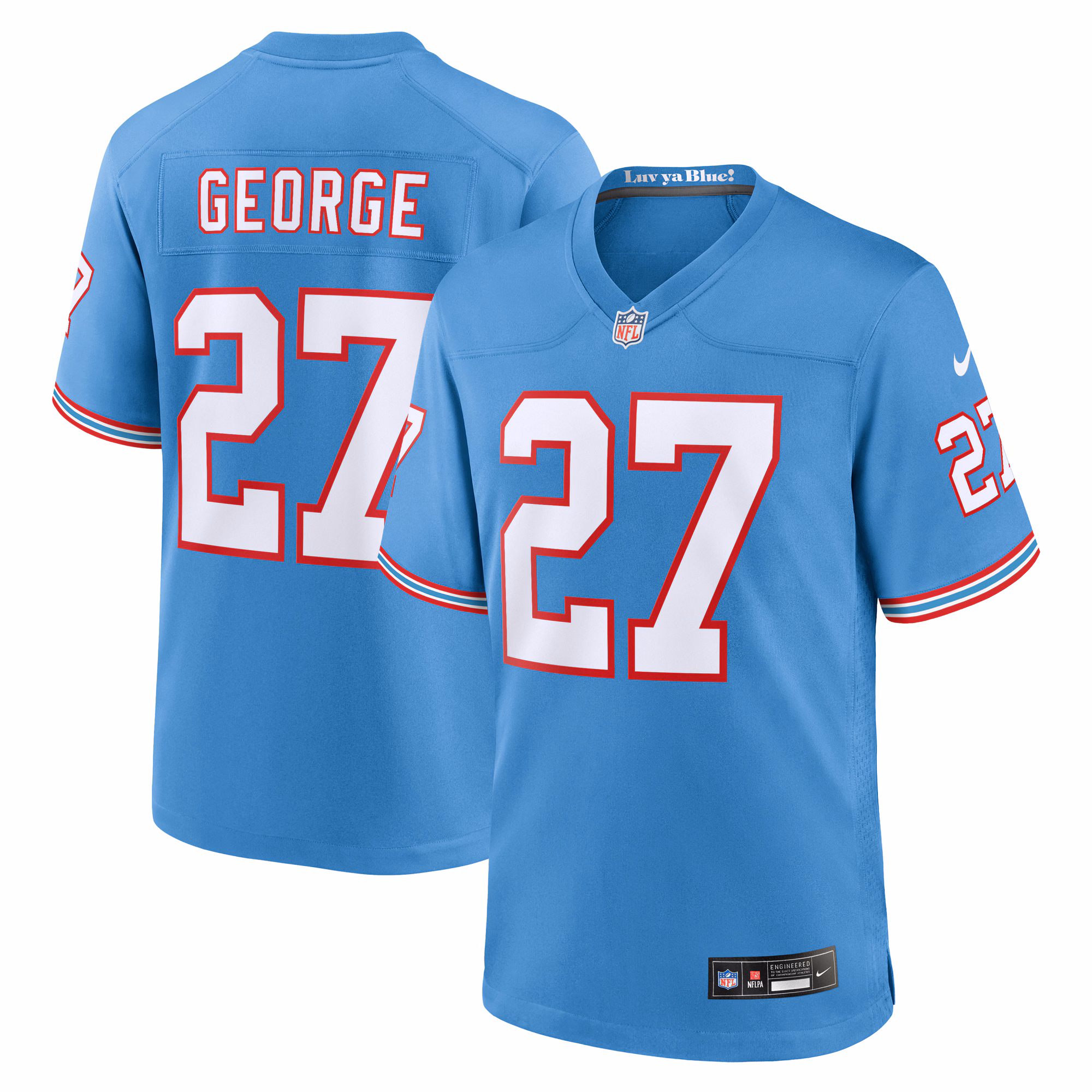 Eddie George Tennessee Titans Oilers Throwback Retired Player Game Jersey - Light Blue