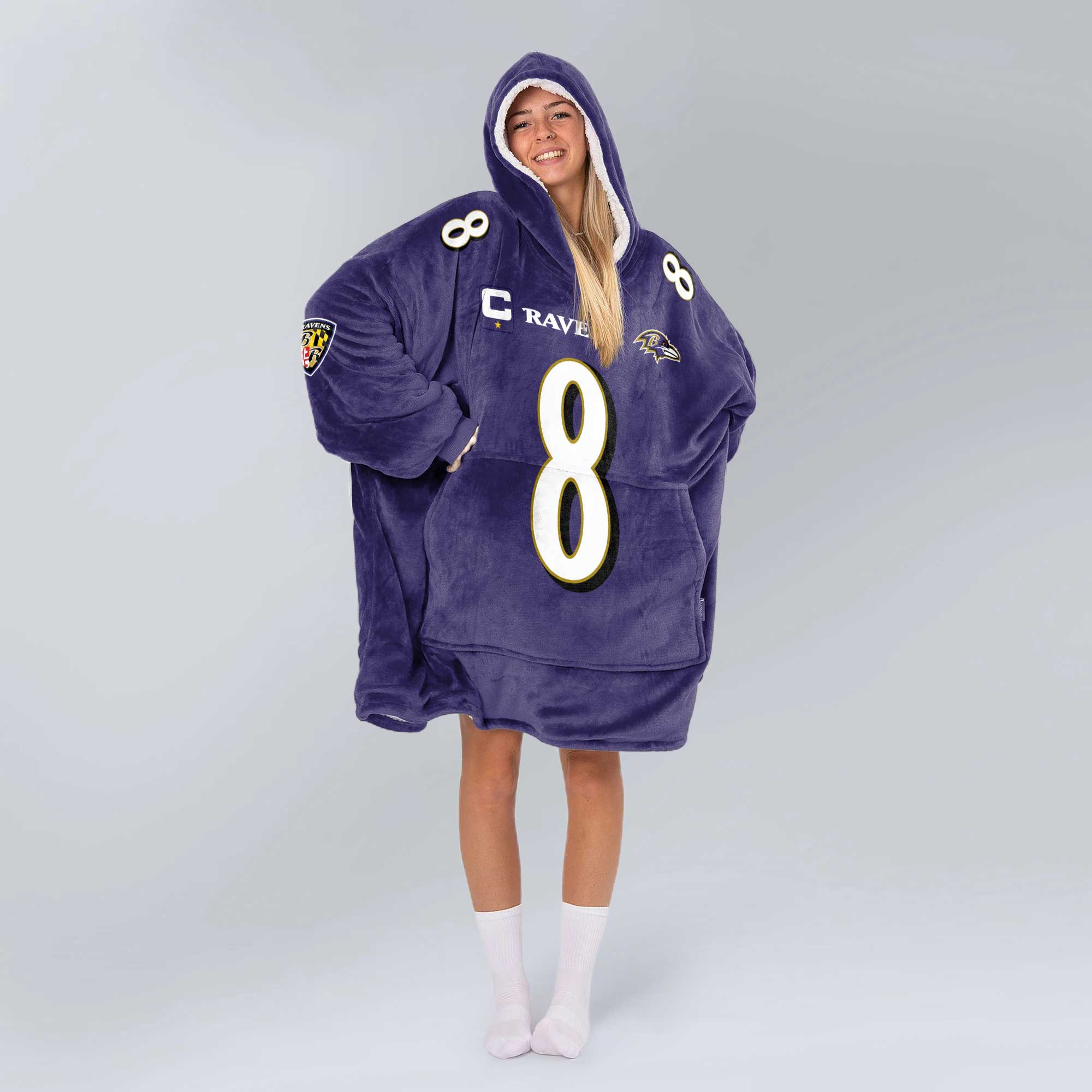 Adult Captain 8 Baltimore Football Unisex Blanket Hoodie