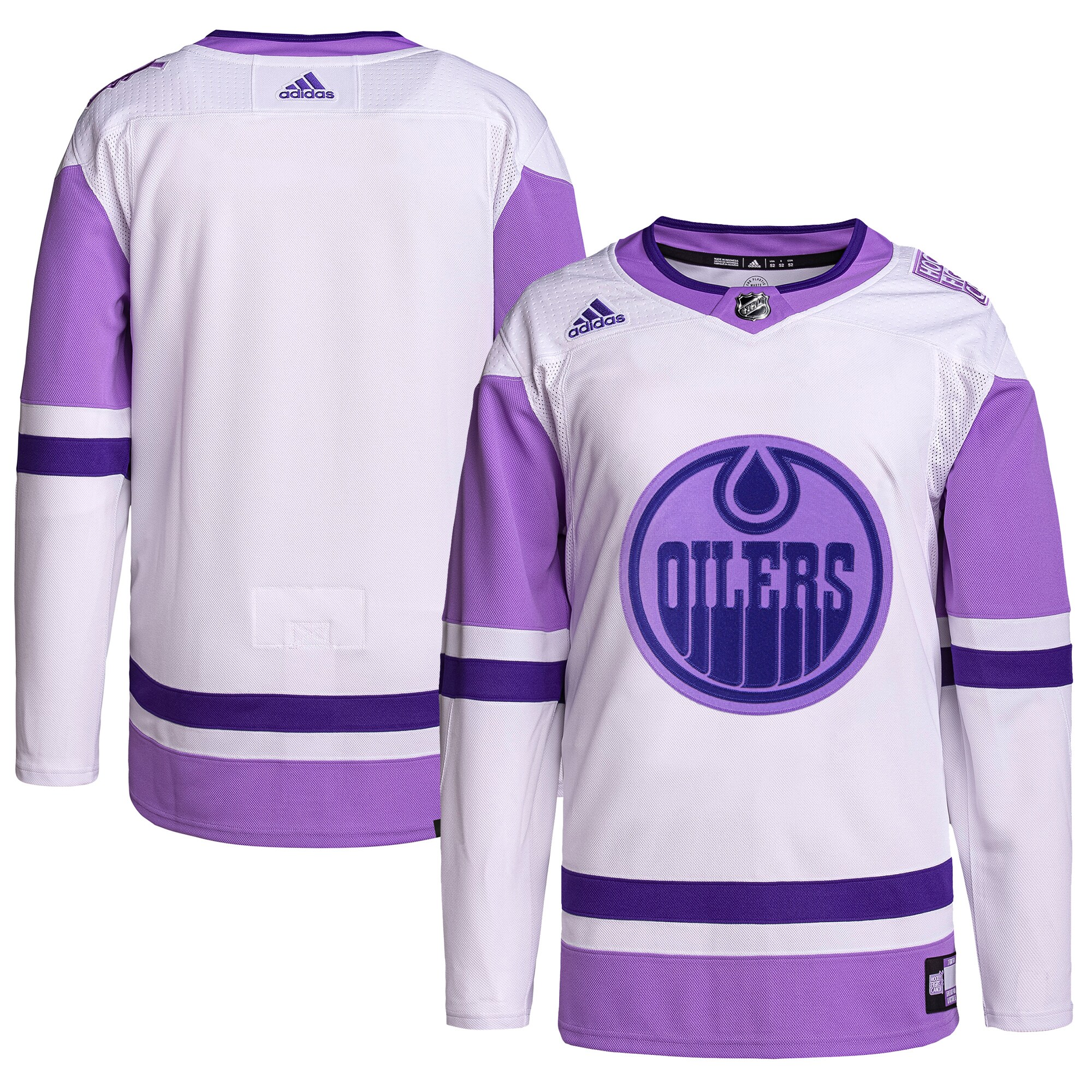 Edmonton Oilers  Hockey Fights Cancer Primegreen Authentic Blank Practice Jersey - White/Purple