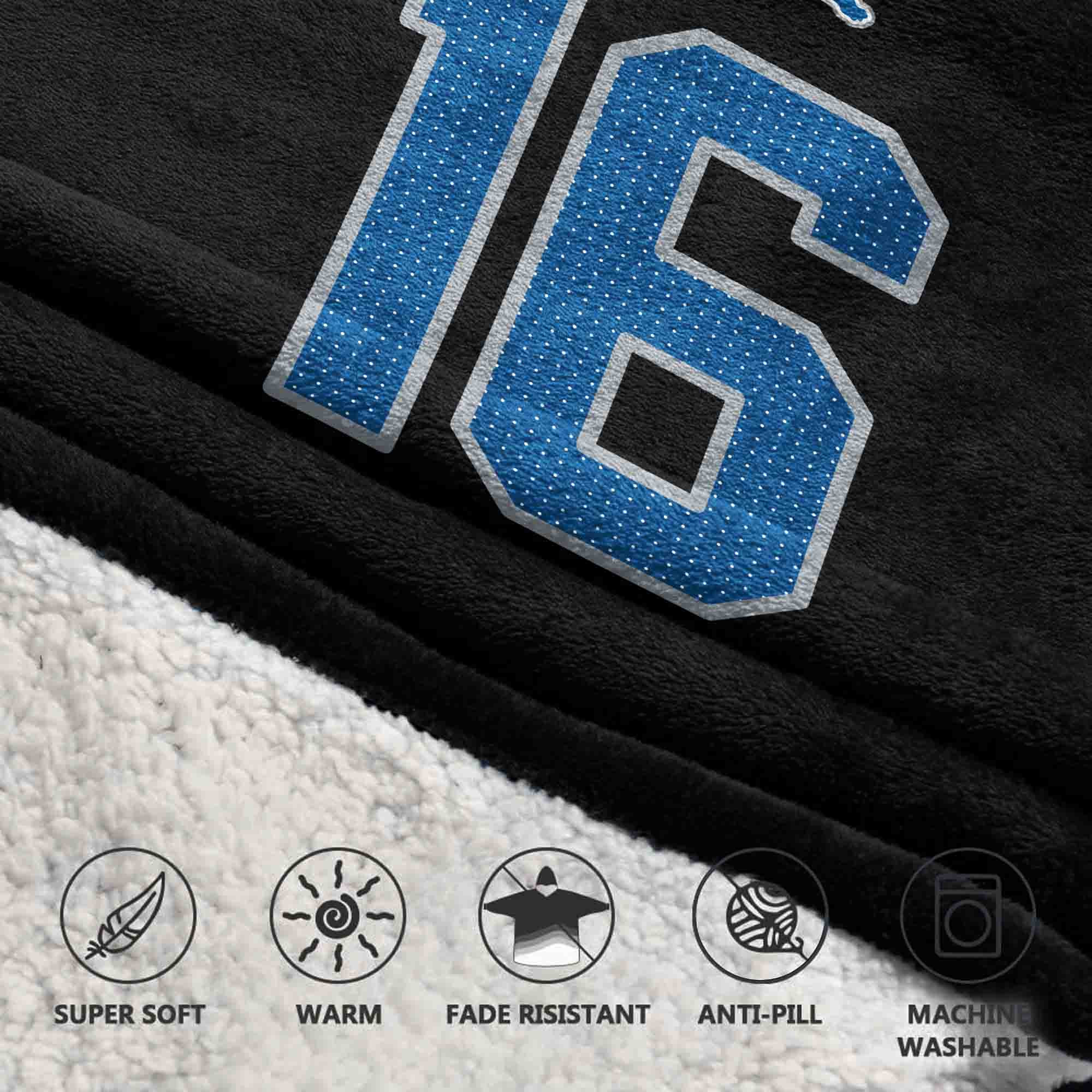 Adult Quarterback No 16 Detroit Football Unisex Blanket Hoodie