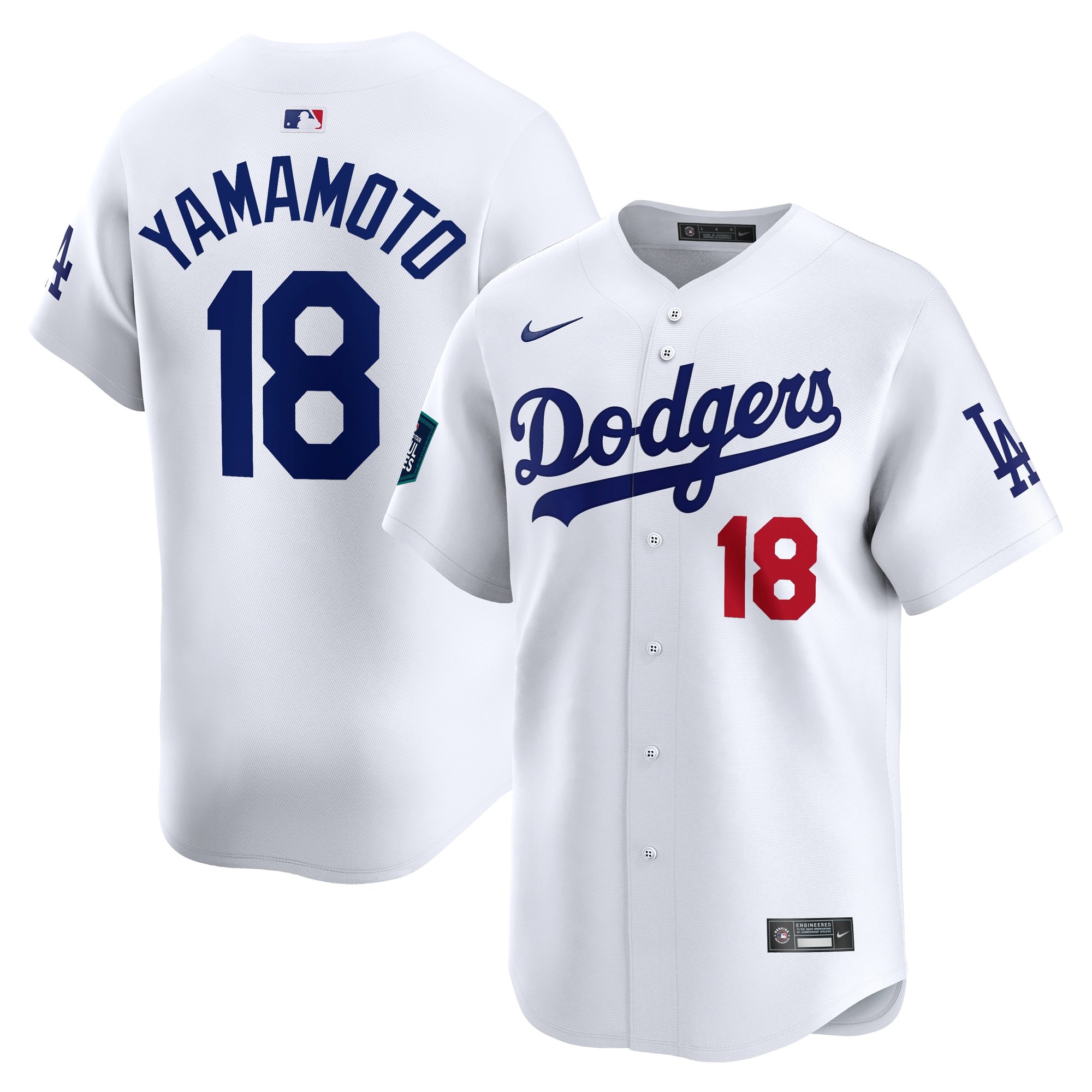 Men's Los Angeles Dodgers #18 Yoshinobu Yamamoto  White 2024 MLB World Tour Seoul Series Home Limited Player Jersey
