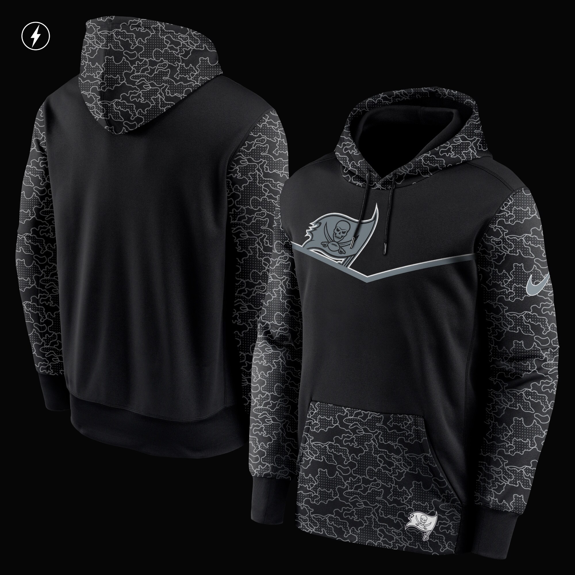 Tampa Bay Buccaneers RFLCTV Chevron Pullover Hoodie - Black