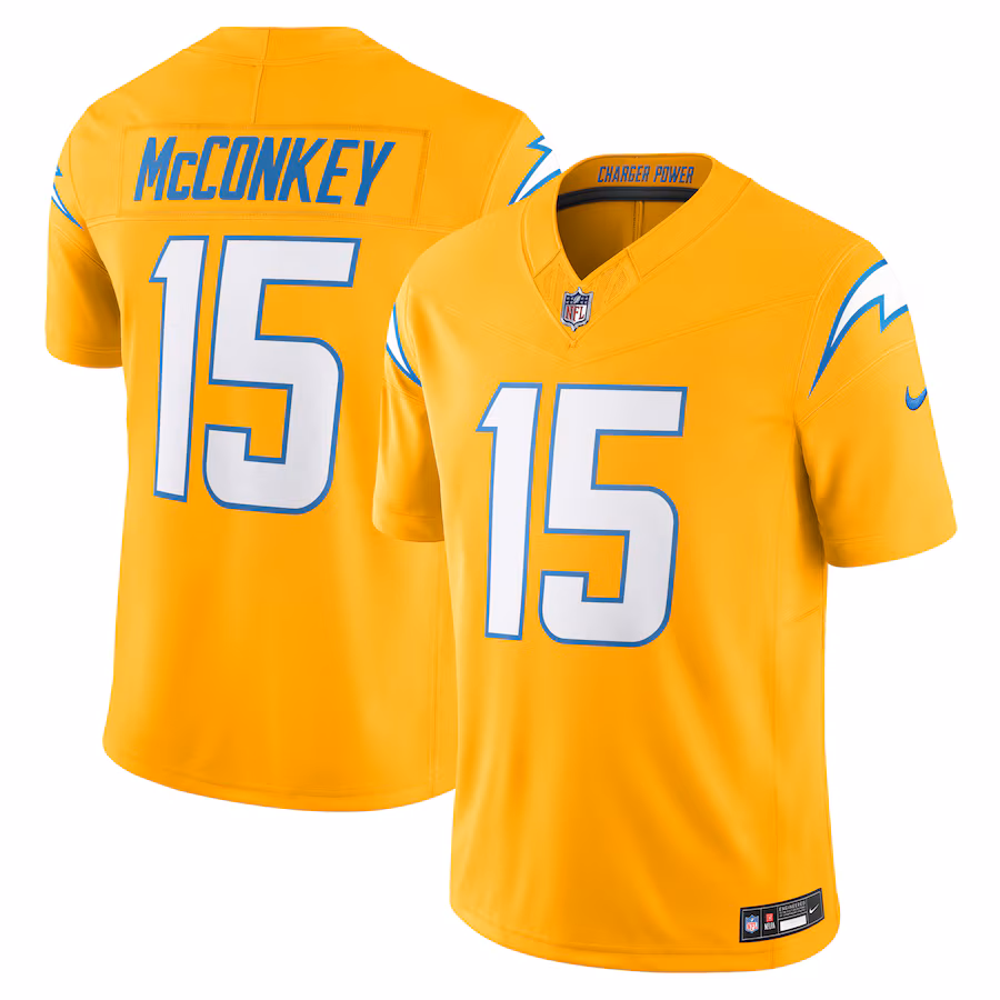 Men's Ladd McConkey #15 Gold Los Angeles Chargers Alternate Charger Power Vapor F.U.S.E. Limited Jersey