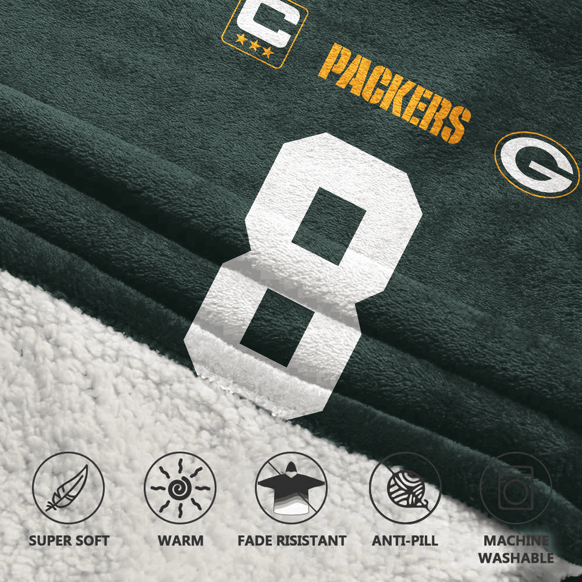 Kid J.J 8 Captain Green Bay Football Unisex Blanket Hoodie