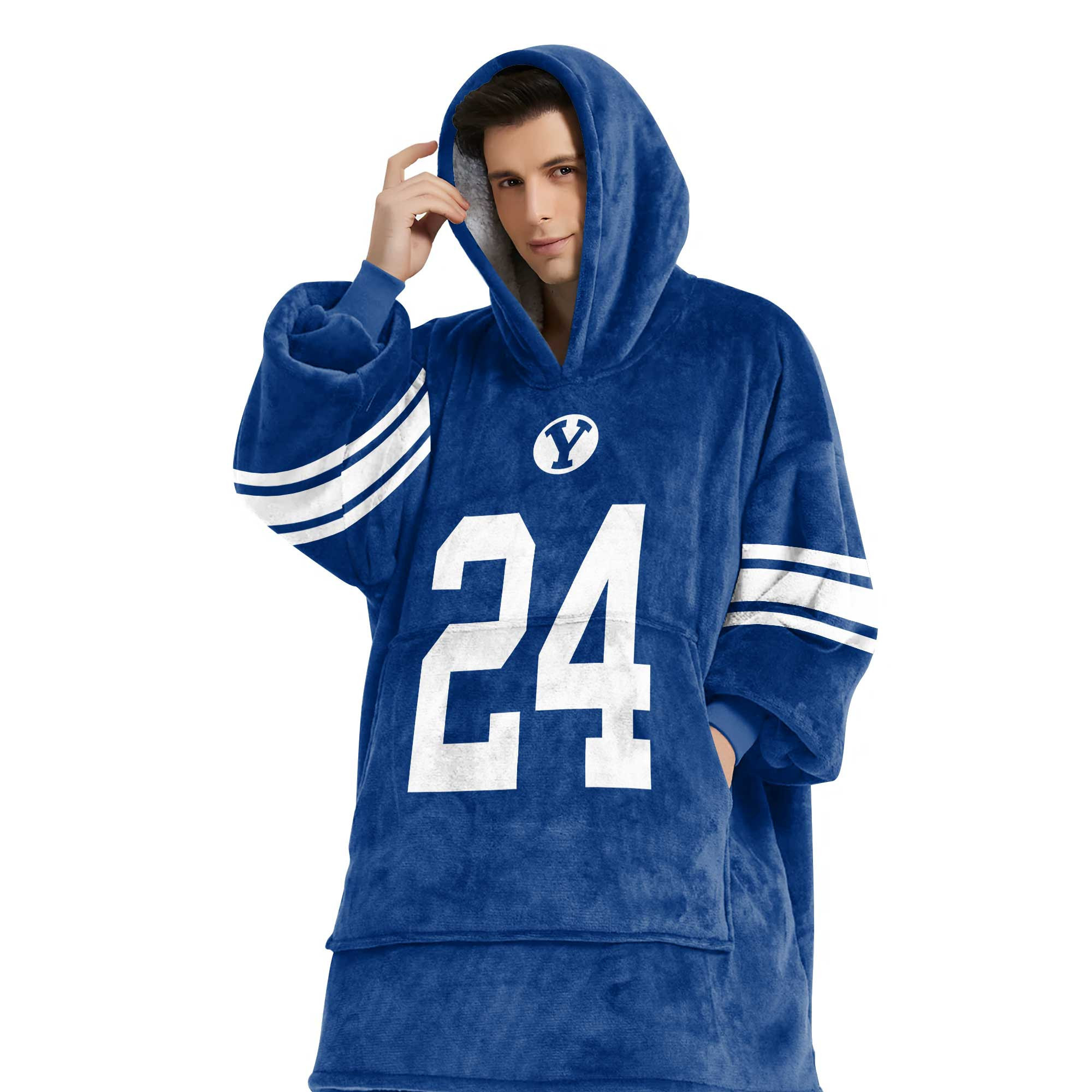 Adult #24 BYU Cougars Football Unisex Blanket Hoodie