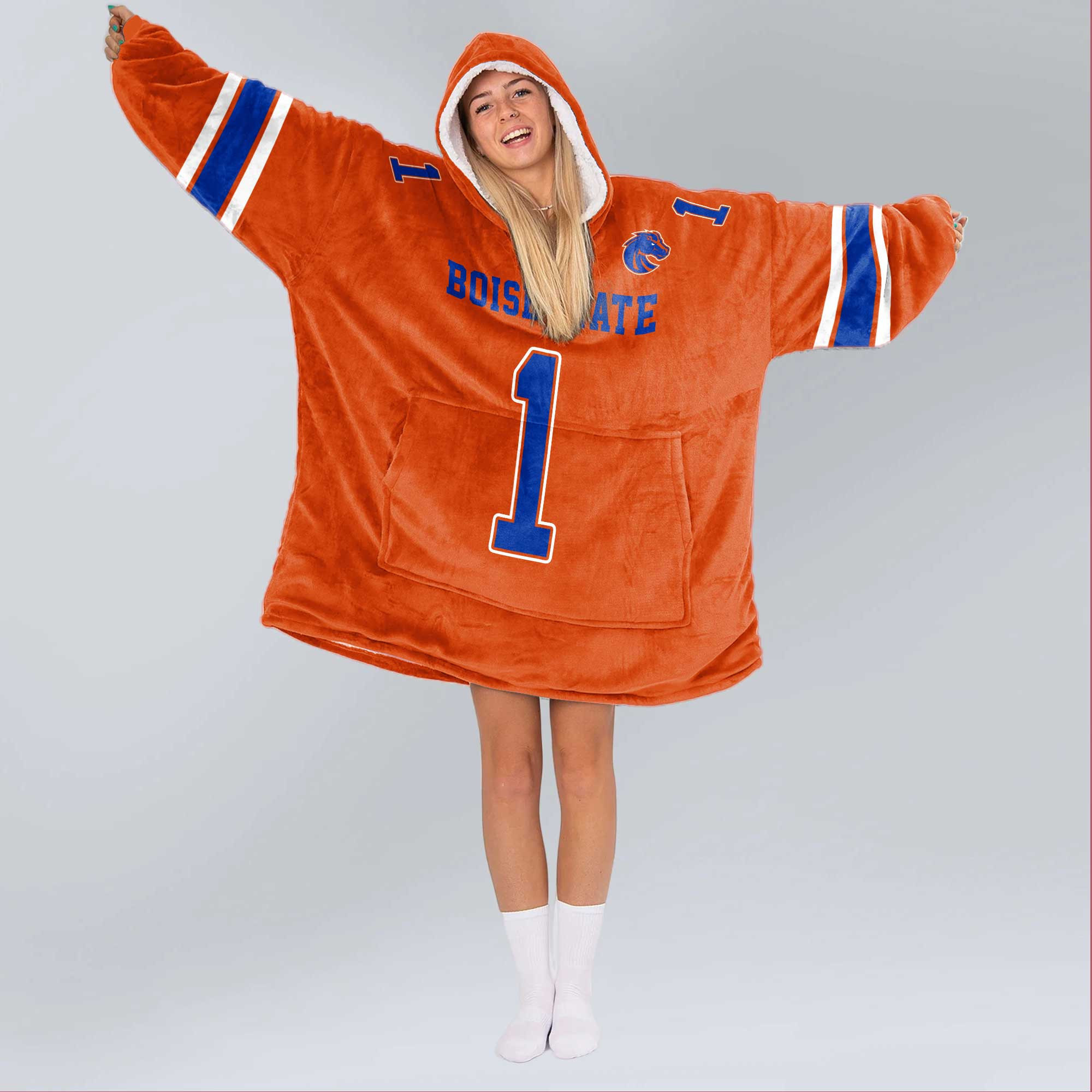 Adult #1 Boise State Football Unisex Blanket Hoodie