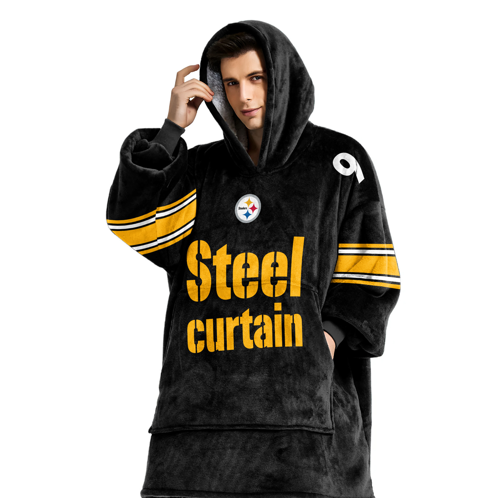 Adult Steel Curtain 90 Pittsburgh Football Unisex Blanket Hoodie