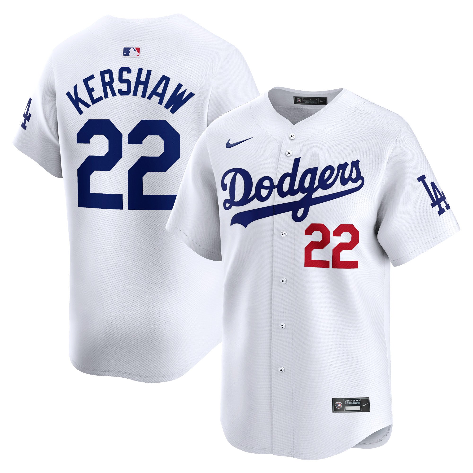 Men's Los Angeles Dodgers Clayton Kershaw  White Home Limited Player Jersey