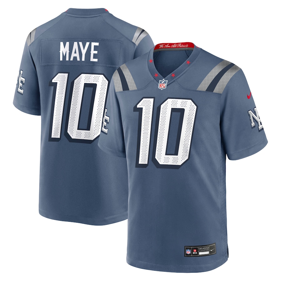 Drake Maye #10 New England Patriots 2025 Rivalries Collection Game Jersey - Storm Blue