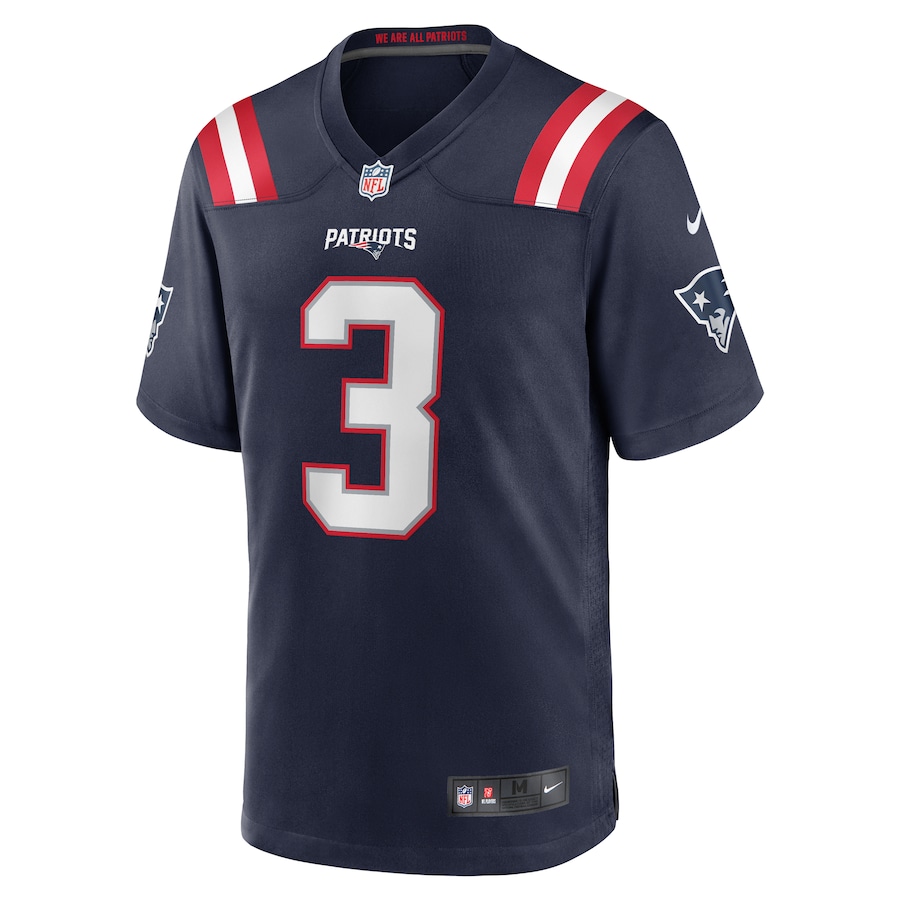 Men's Demario Douglas #3 Navy New England Patriots Game Jersey