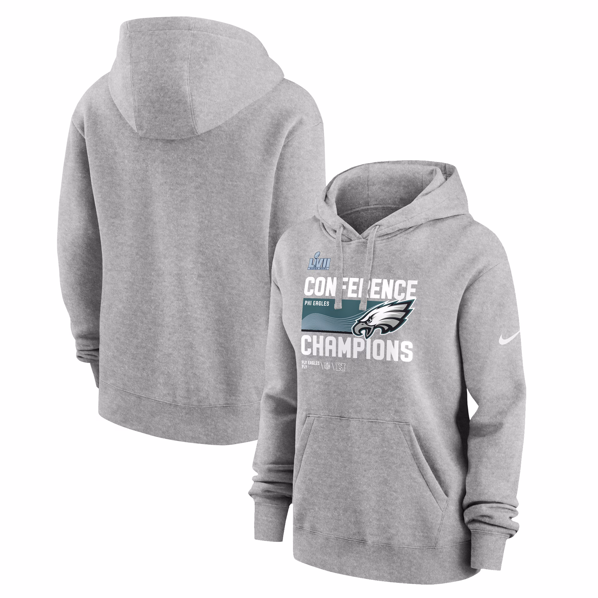 Philadelphia Eagles Women's 2022 NFC Champions Locker Room Trophy Collection Pullover Hoodie - Heather Gray