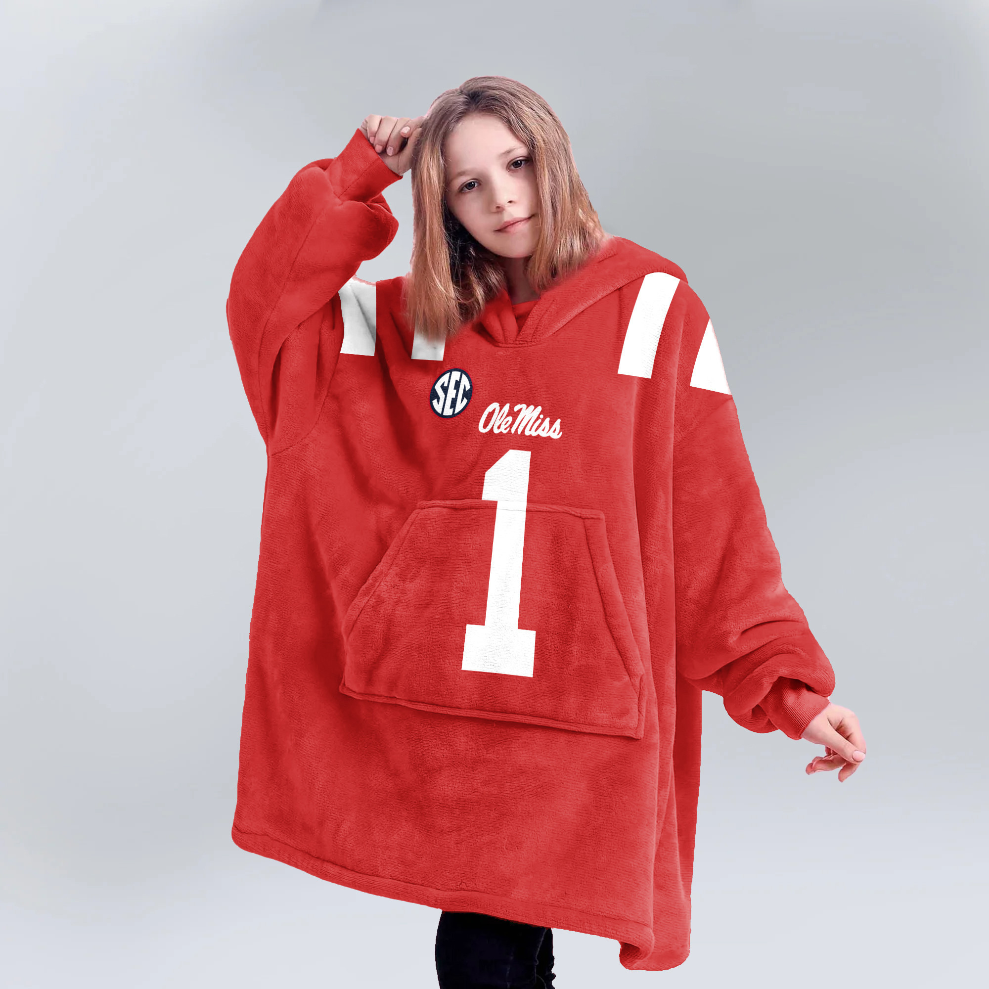 Adult #1 Ole Miss Football Unisex Blanket Hoodie