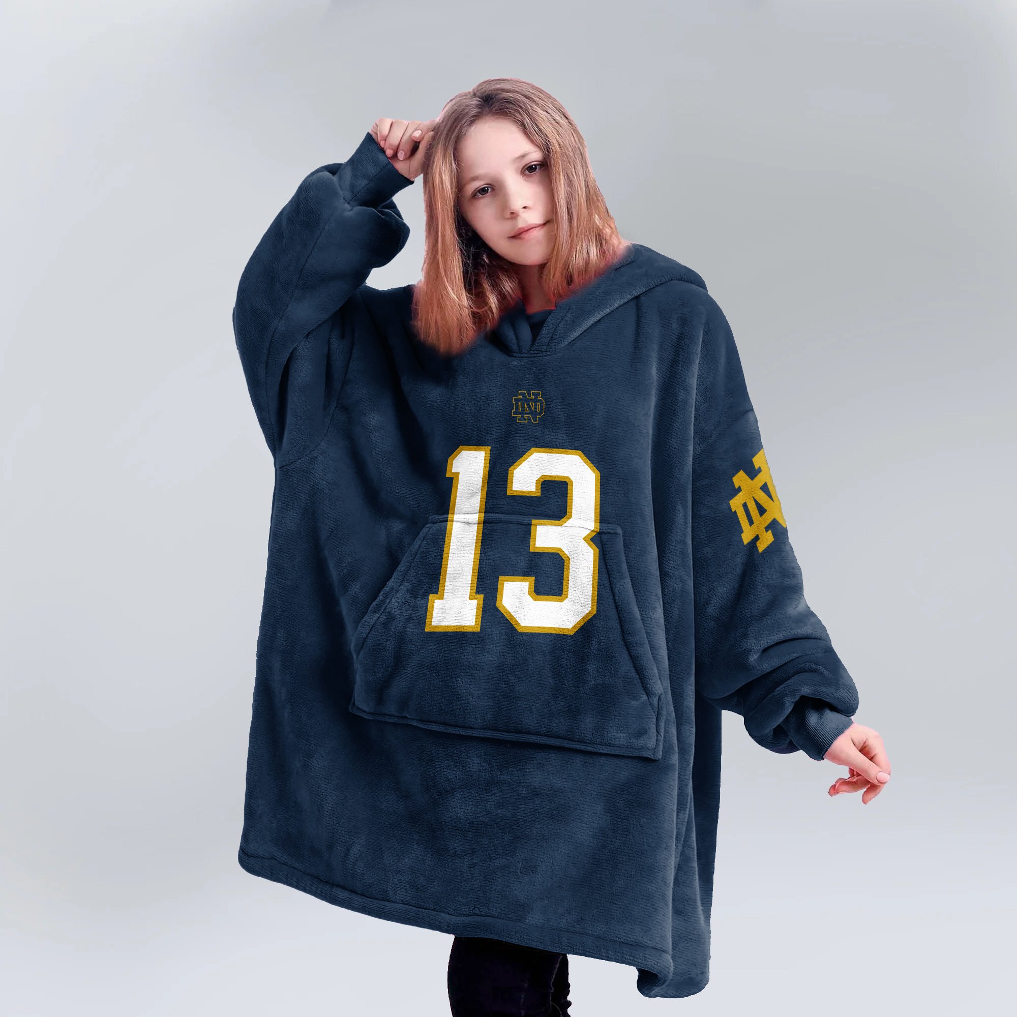 Adult 13 Notre Dame Football Unisex Blanket Hoodie