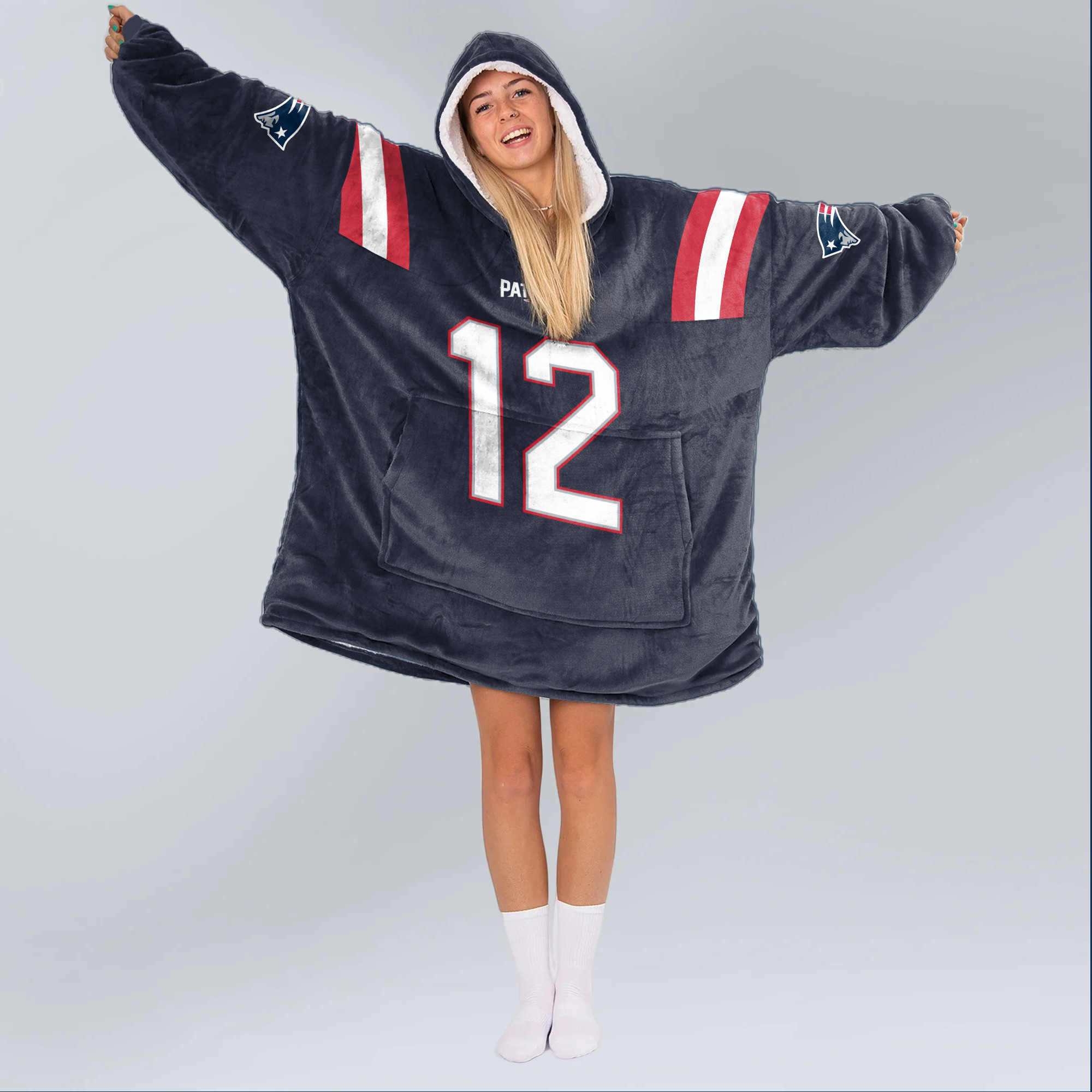 Adult TB 12 New England Football Unisex Blanket Hoodie