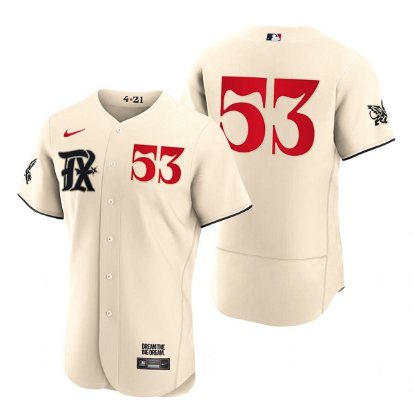 Men's Texas Rangers #53 Adolis Garcia  Cream 2023 City Connect Flex Base Player MLB Jersey