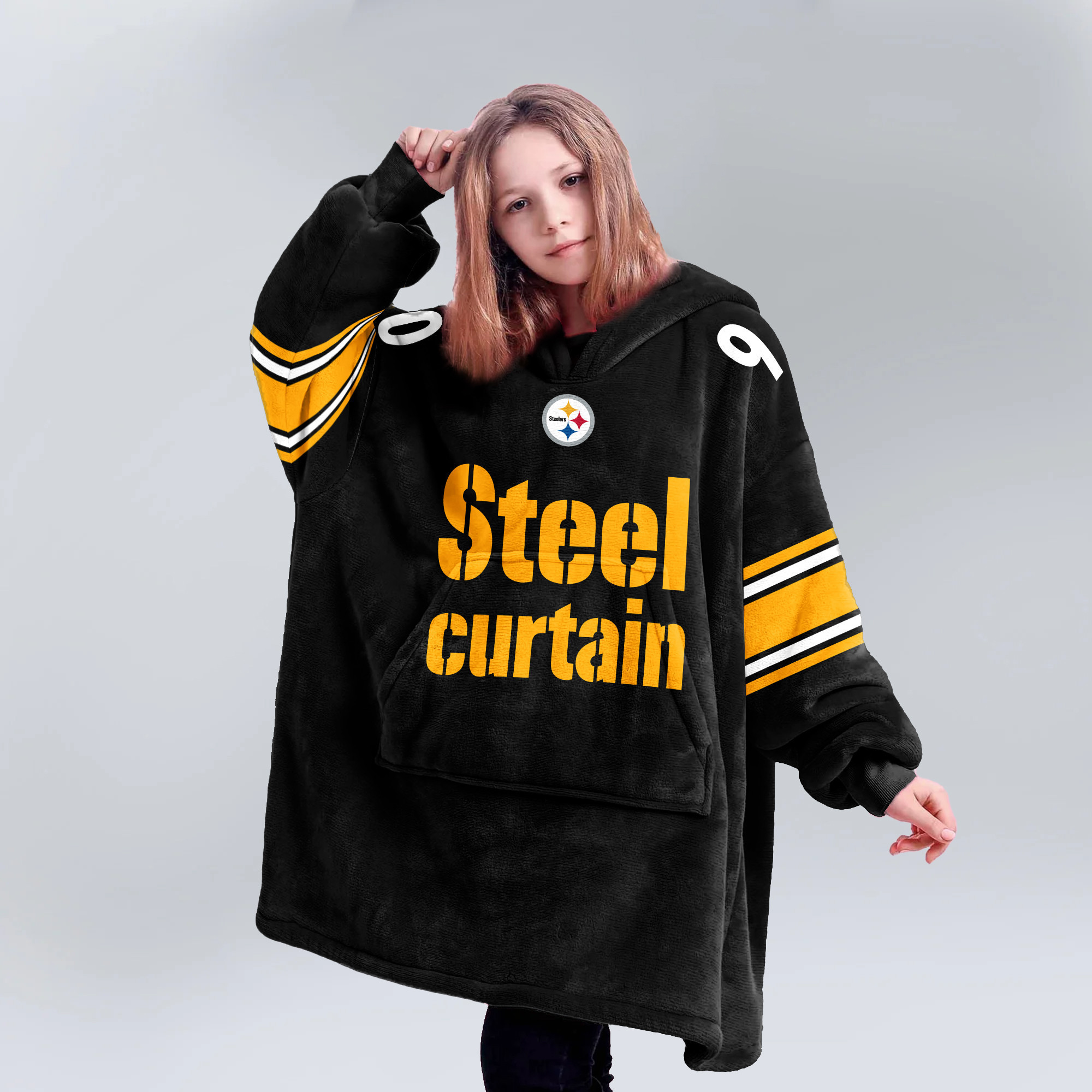 Adult Steel Curtain 90 Pittsburgh Football Unisex Blanket Hoodie