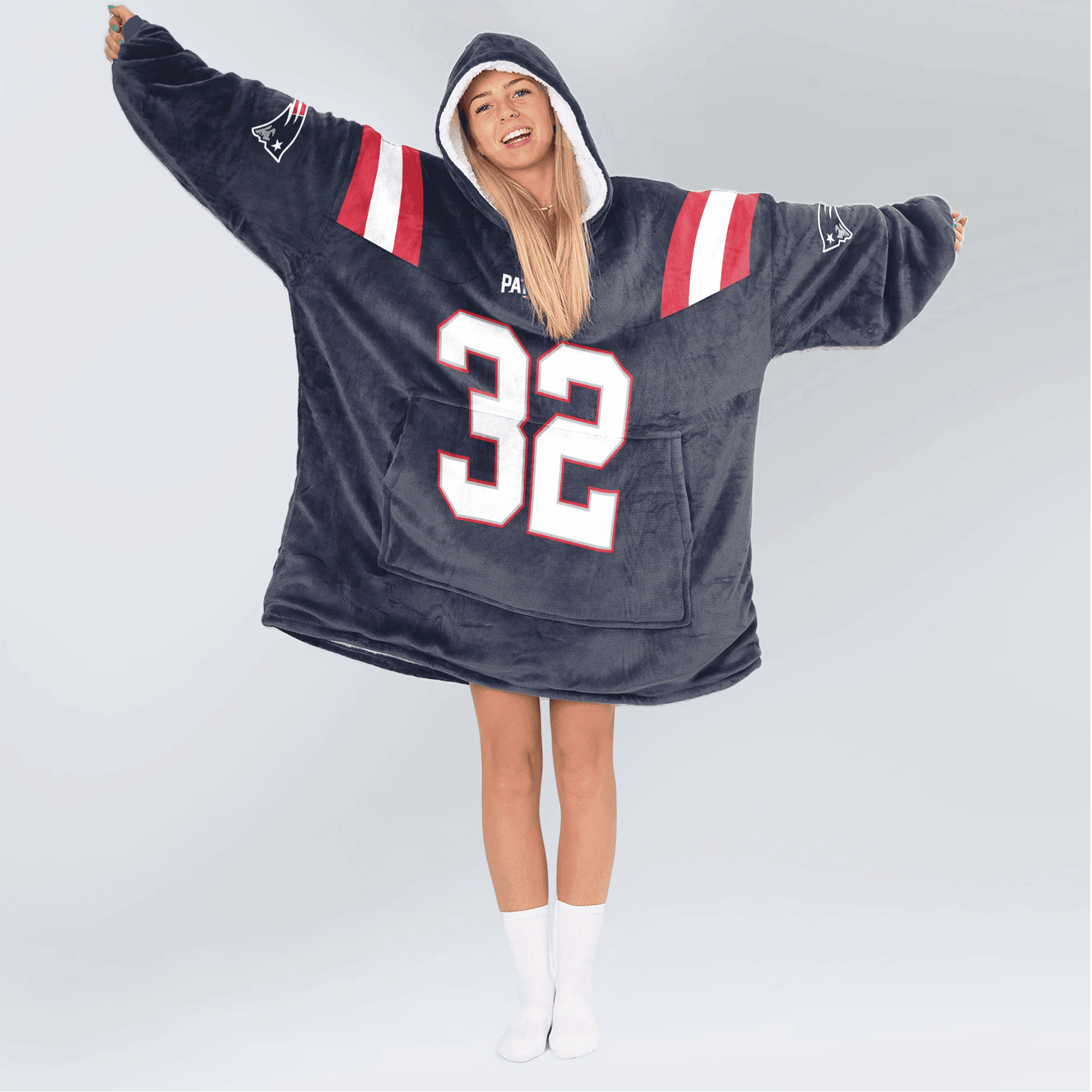 Adult 32 New England Football Unisex Blanket Hoodie