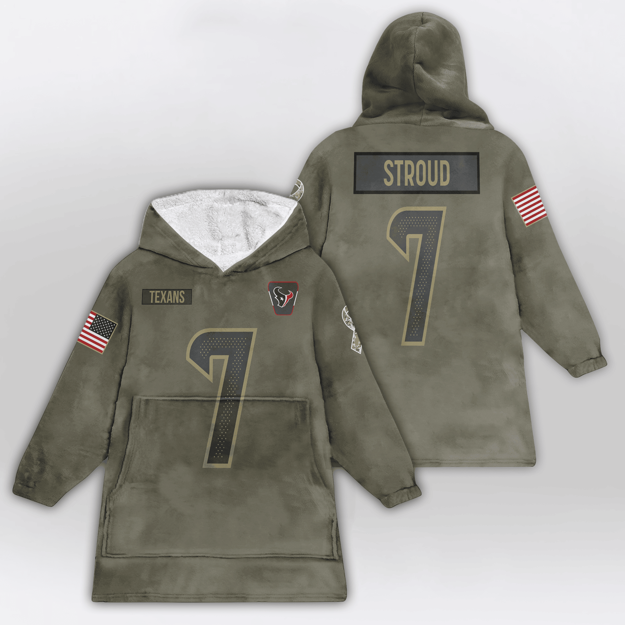 Kid C.J.S 7 Houston Football Blanket Hoodie – Olive Salute to Service