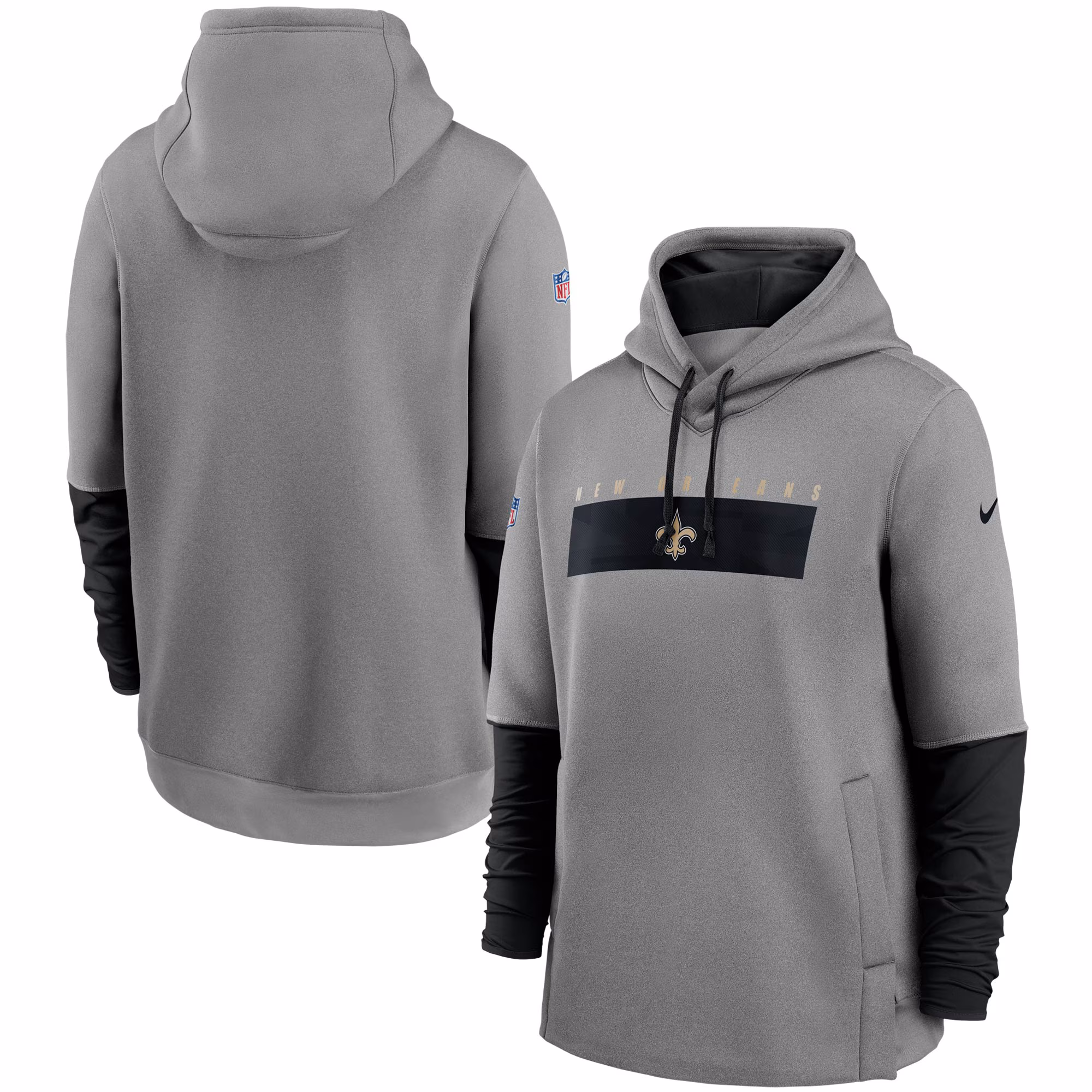 New Orleans Saints Sideline Playbook Performance Pullover Hoodie - Heathered Gray/Black