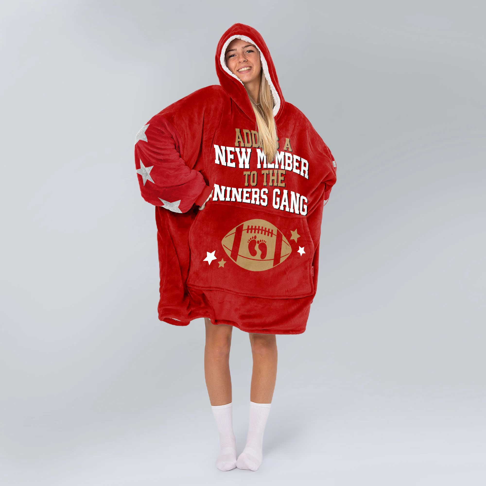 Adult Add A New Member to San Francisco 49ers Football Unisex Blanket Hoodie