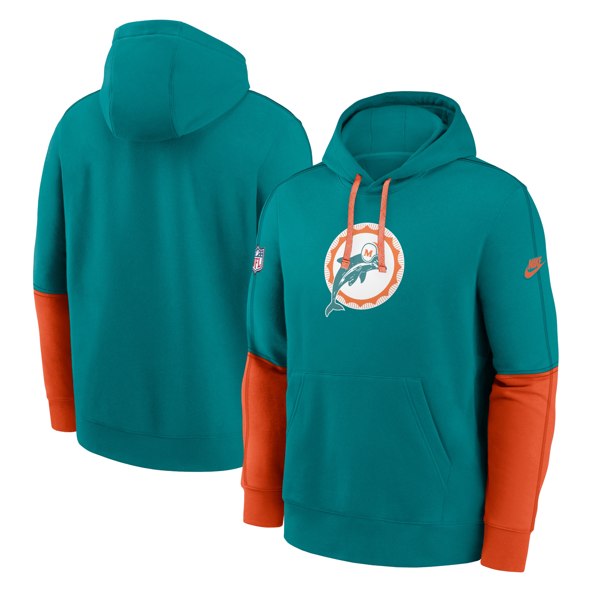 Miami Dolphins  Throwback Logo Club Tri-Blend Pullover Hoodie - Aqua