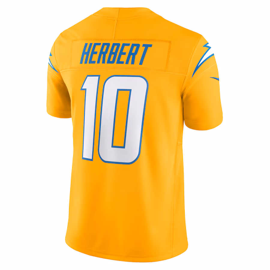 Men's Justin Herbert #10 Gold Los Angeles Chargers Alternate Charger Power Vapor F.U.S.E. Limited Jersey