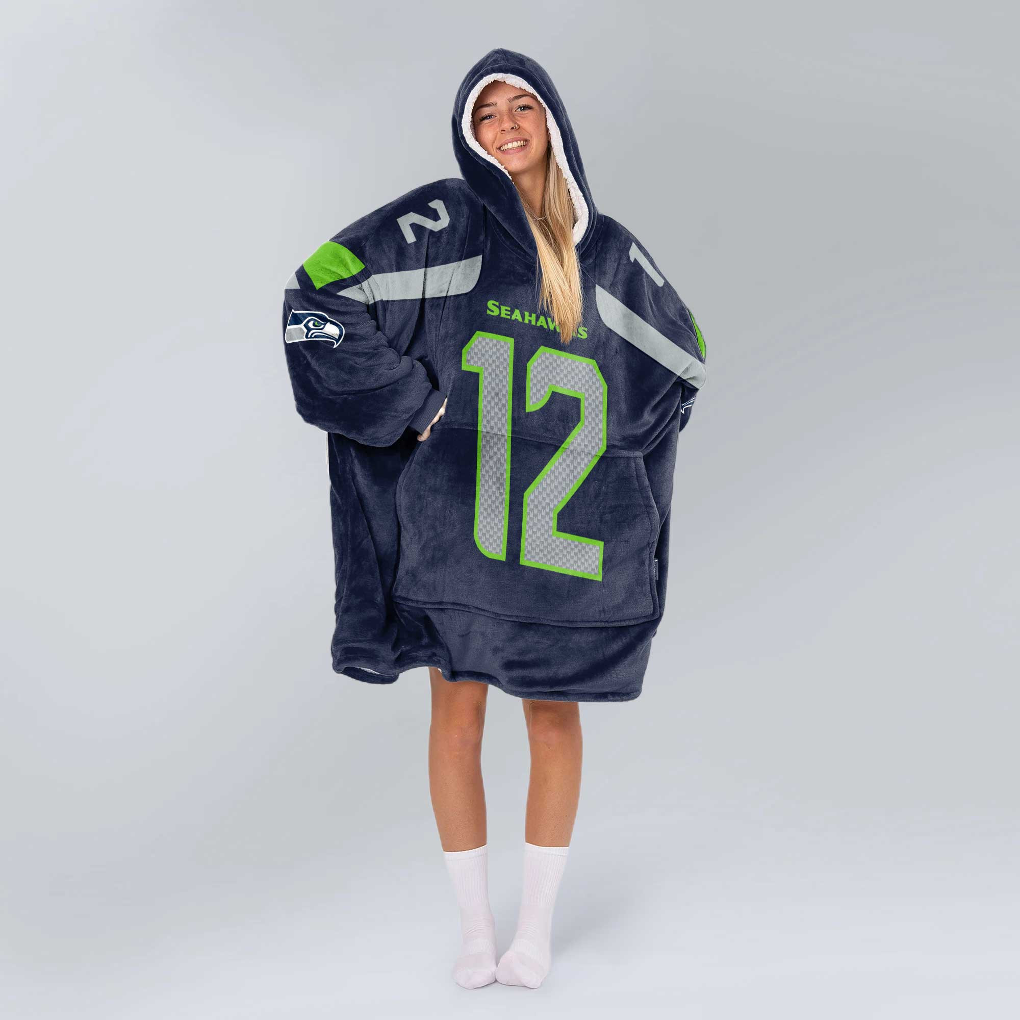 Adult 12 Seattle Football Unisex Blanket Hoodie