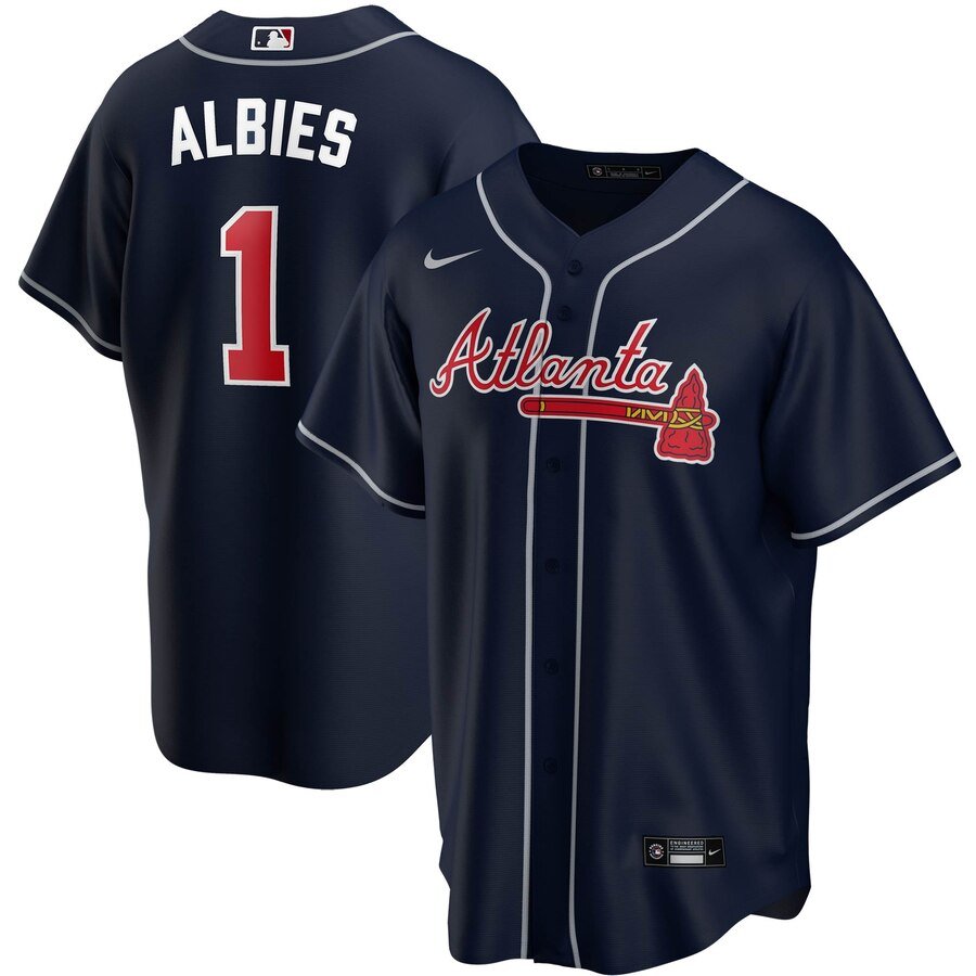 Men's  Atlanta Braves #1 Ozzie Albies Navy Alternate 2020 MLB Jersey