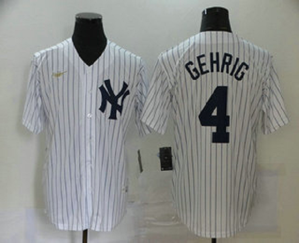 Men's New York Yankees #4 Lou Gehrig White Throwback Stitched MLB Cool Base  Jersey