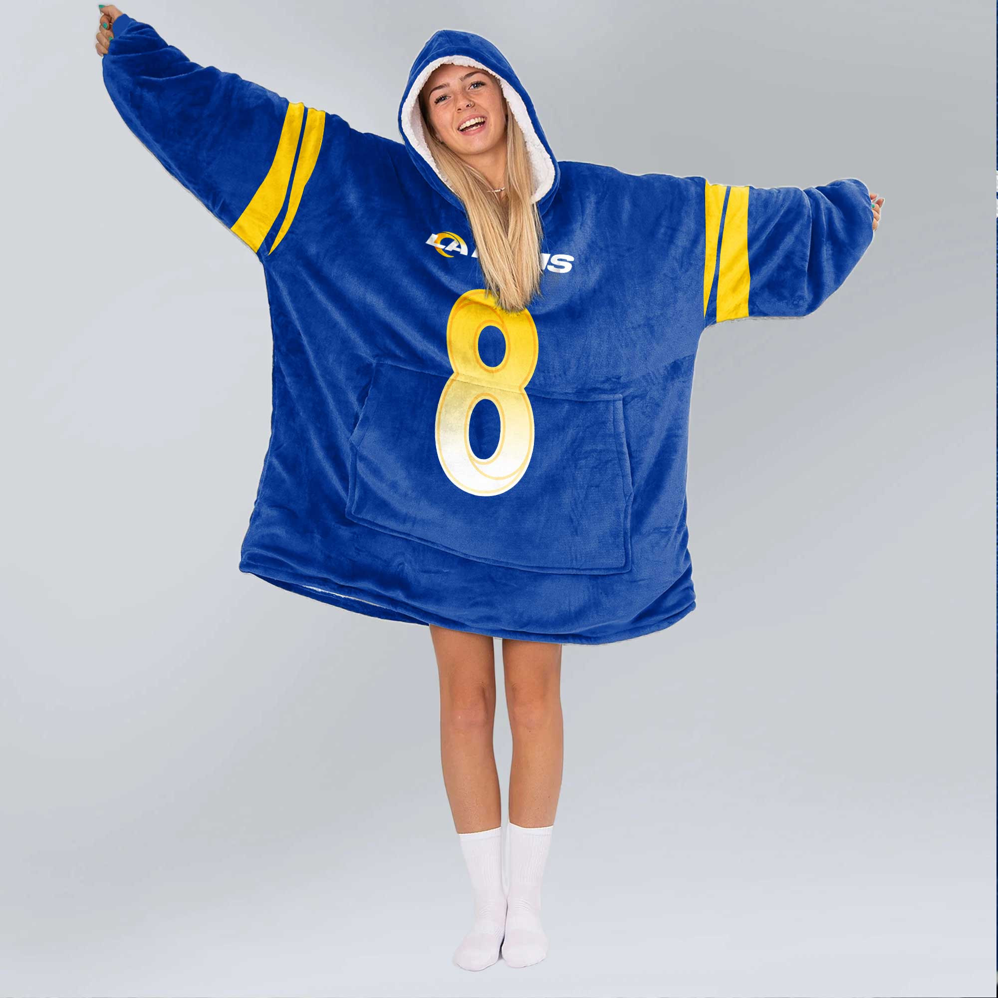Adult J.V 8 Los Angeles R Football Unisex Blanket Hoodie