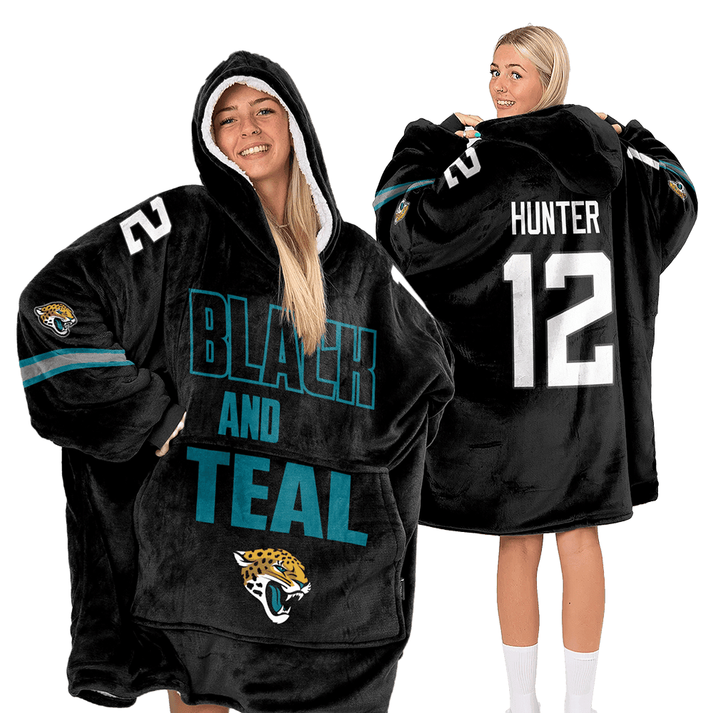 Adult Black And Teal 12 Jacksonville Football Unisex Blanket Hoodie