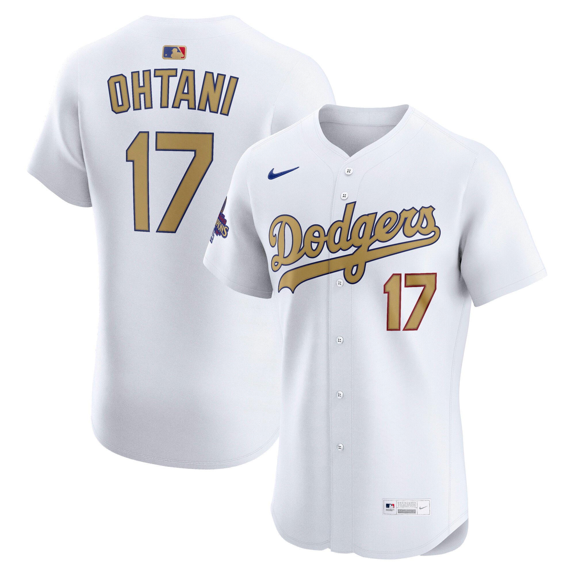 Men's #17 Shohei Ohtani Los Angeles Dodgers  2025 Gold Collection Elite White Jersey