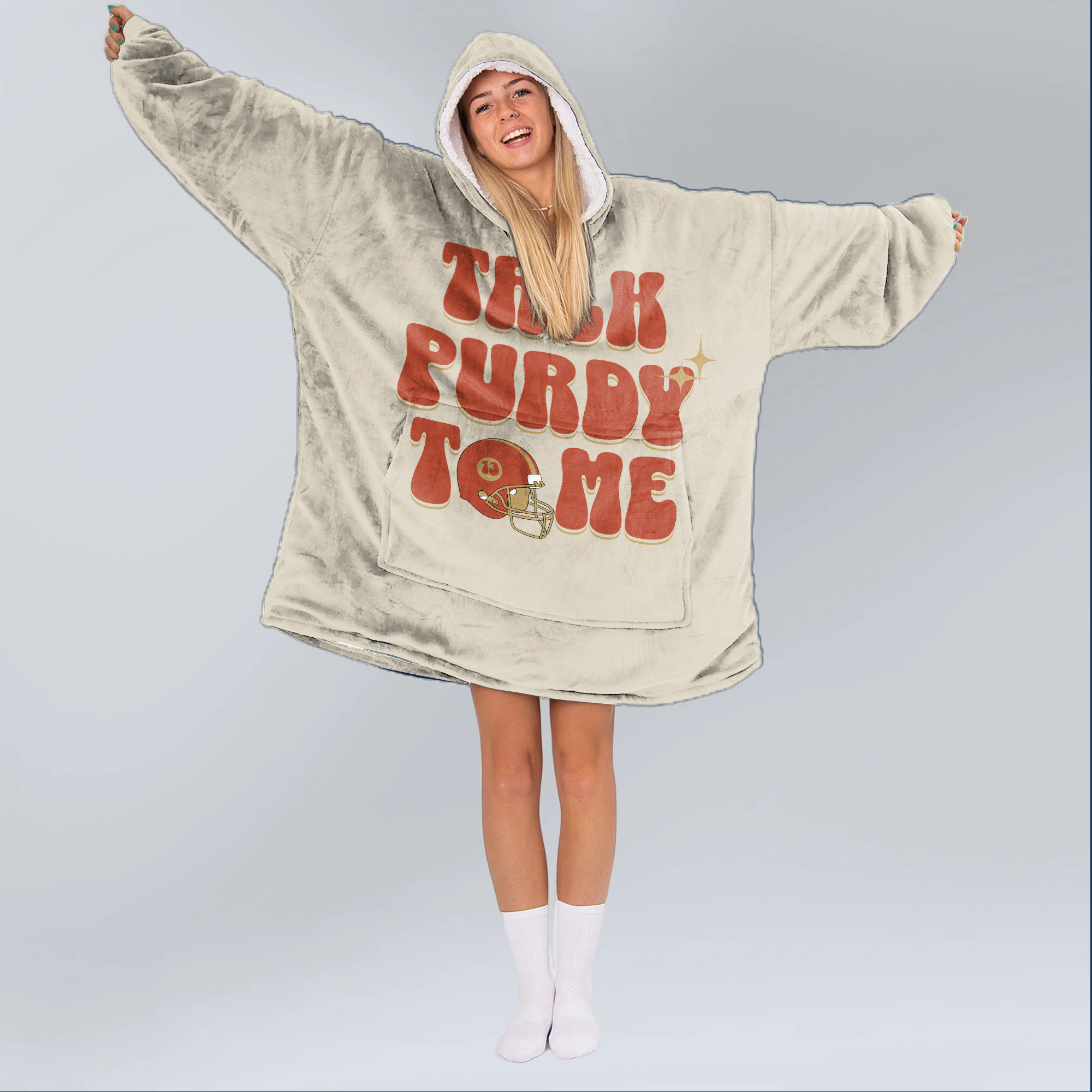 Adult Talk Purdy To Me 13 San Francisco 49ers Football Unisex Blanket Hoodie