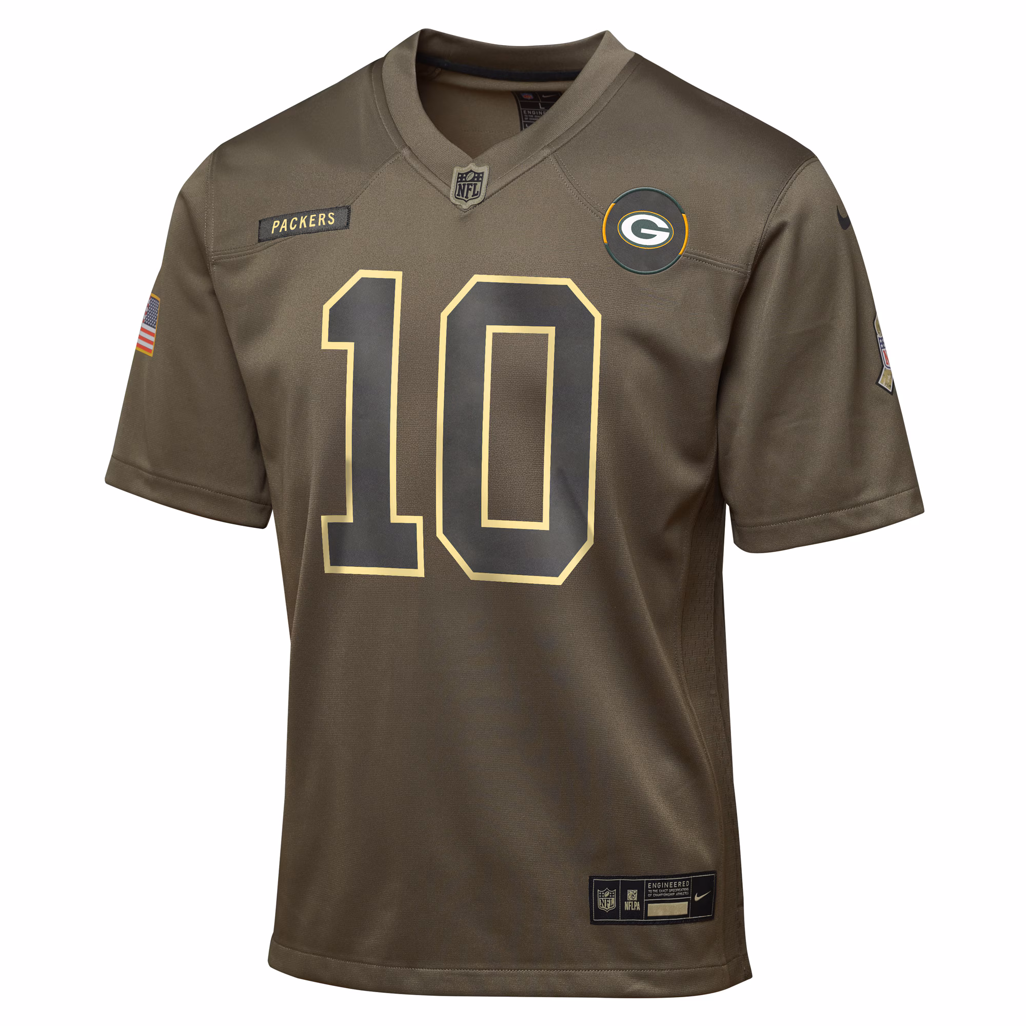 Youth Green Bay Packers Jordan Love Olive 2025 Salute to Service Game Jersey