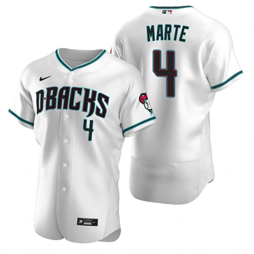 Men's  Arizona Diamondbacks #4 Ketel Marte White Teal 2020 Alternate MLB Jersey