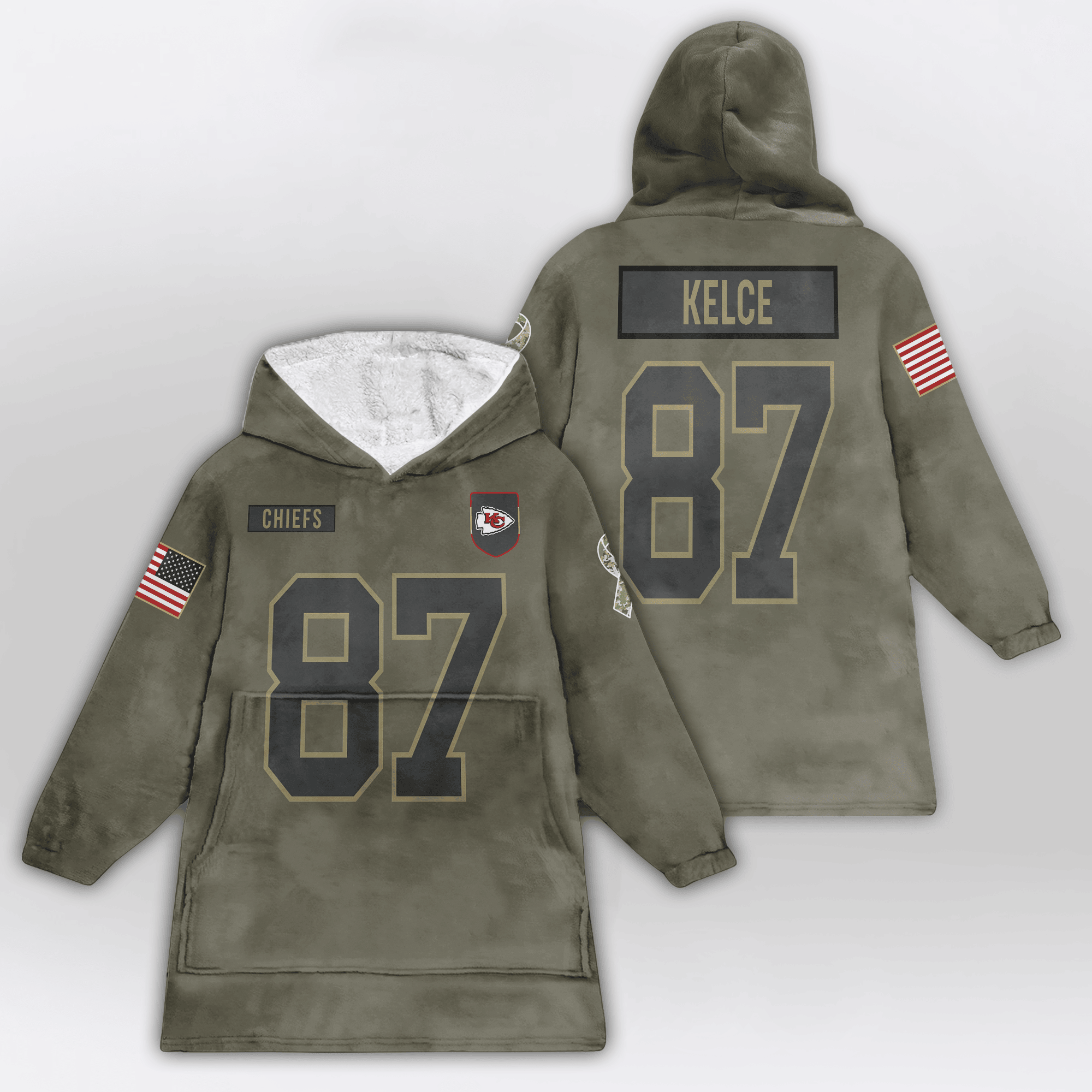 Adult T.K 87 Kansas City Football Blanket Hoodie – Olive Salute to Service