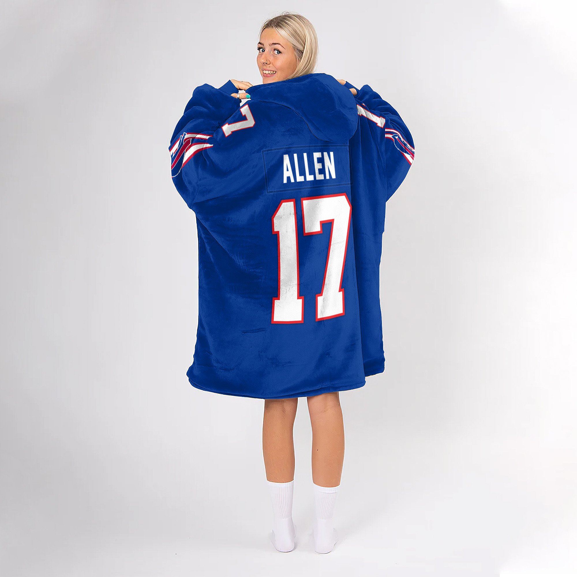 Adult 17 Buffalo Football Unisex Blanket Hoodie