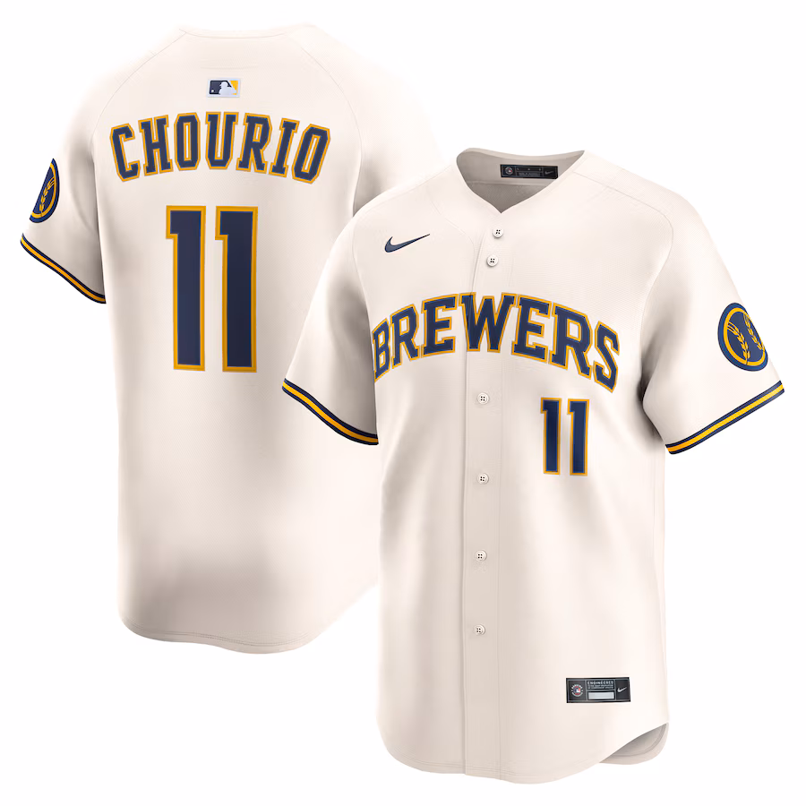 Men's Milwaukee Brewers #11 Jackson Chourio Cream Home Limited Jersey