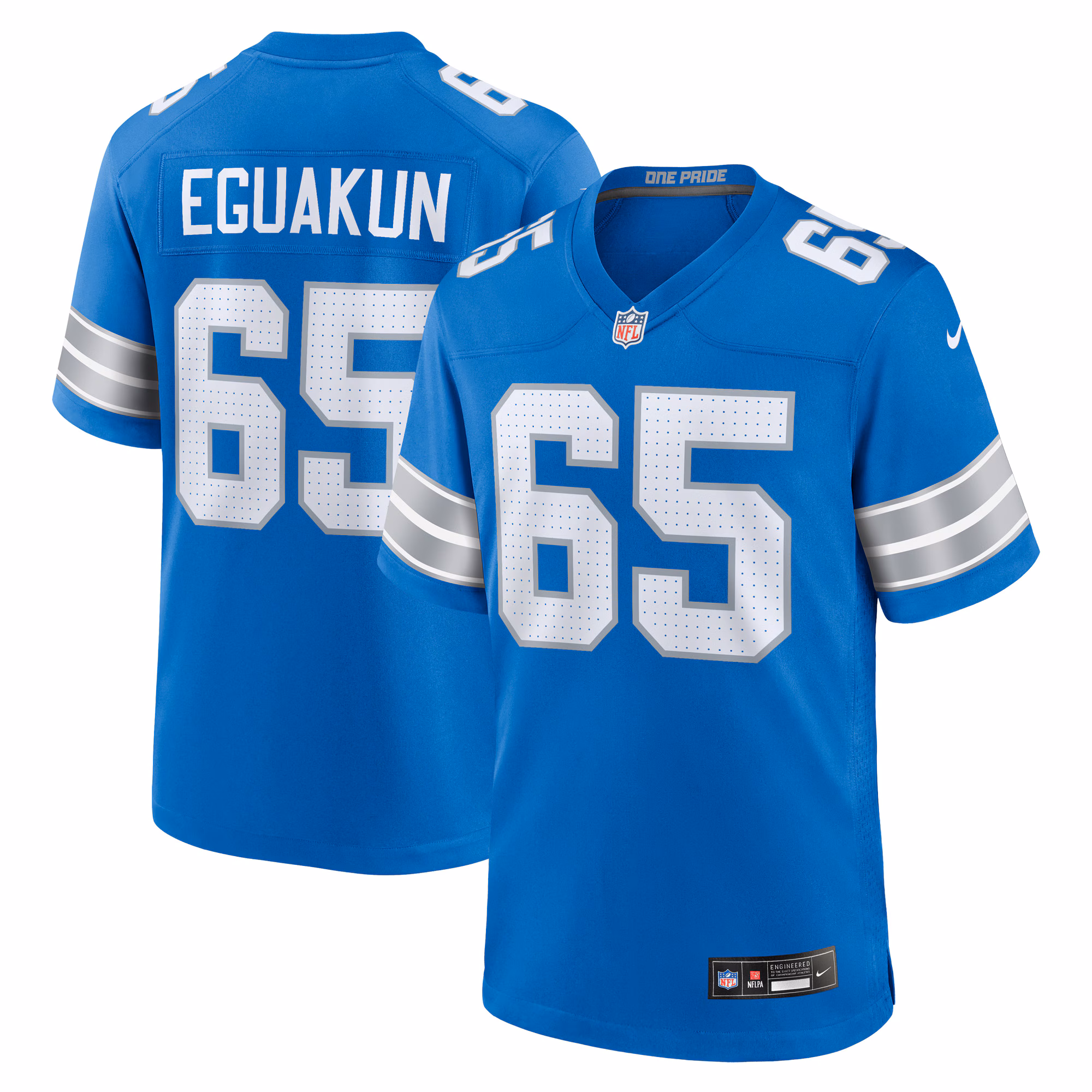 Kingsley Eguakun Detroit Lions Game Jersey -  Blue