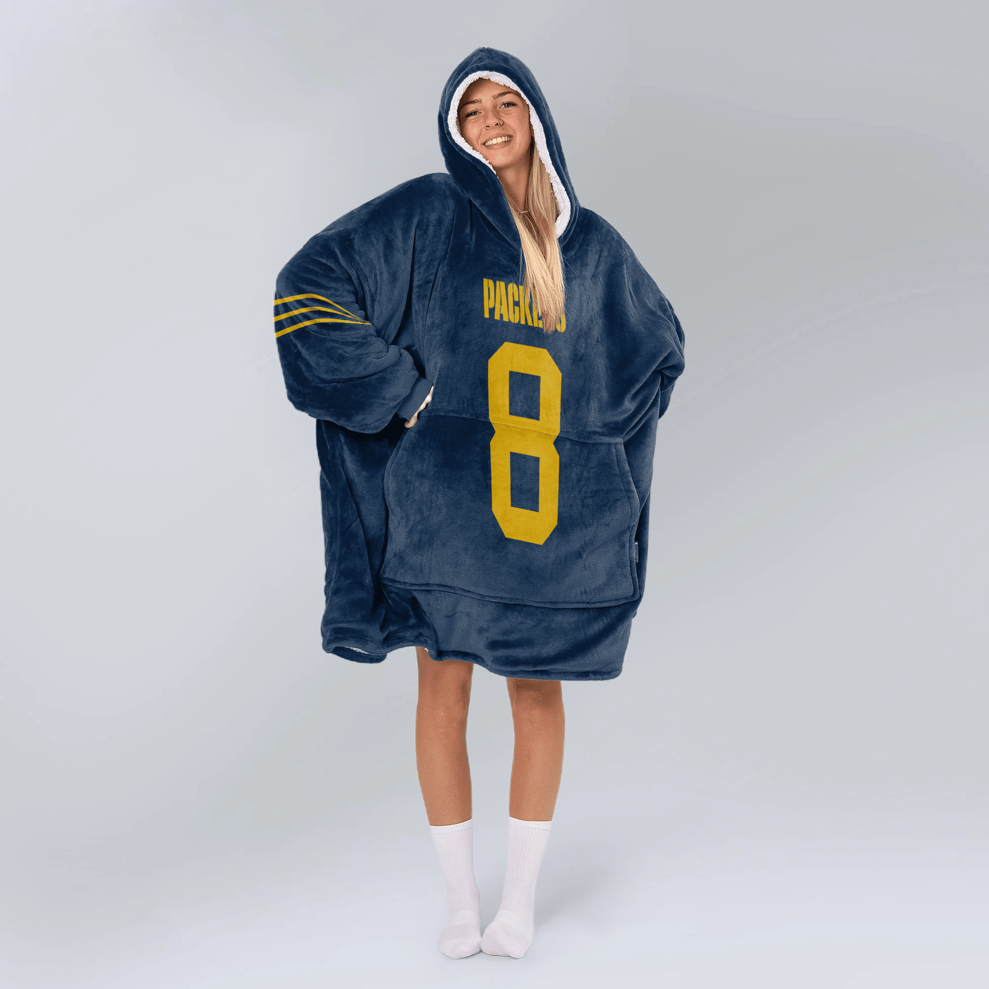 Adult J.J 8 Green Bay Football Unisex Blanket Hoodie