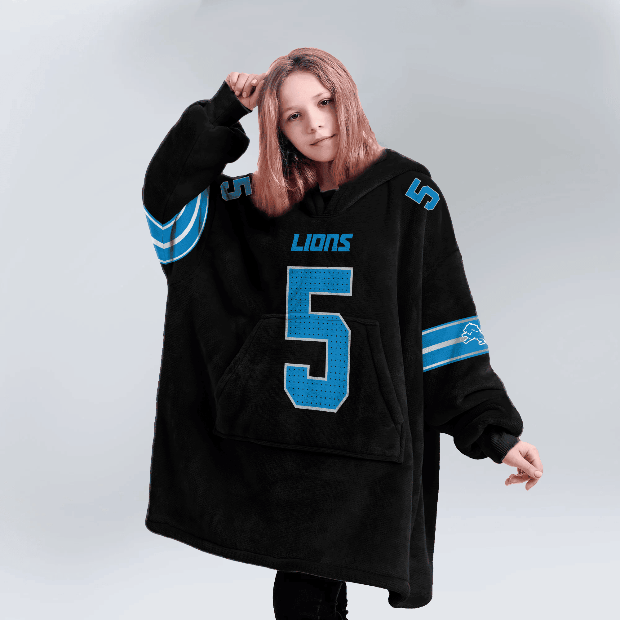 Kid 5 Detroit Football Unisex Blanket Hoodie