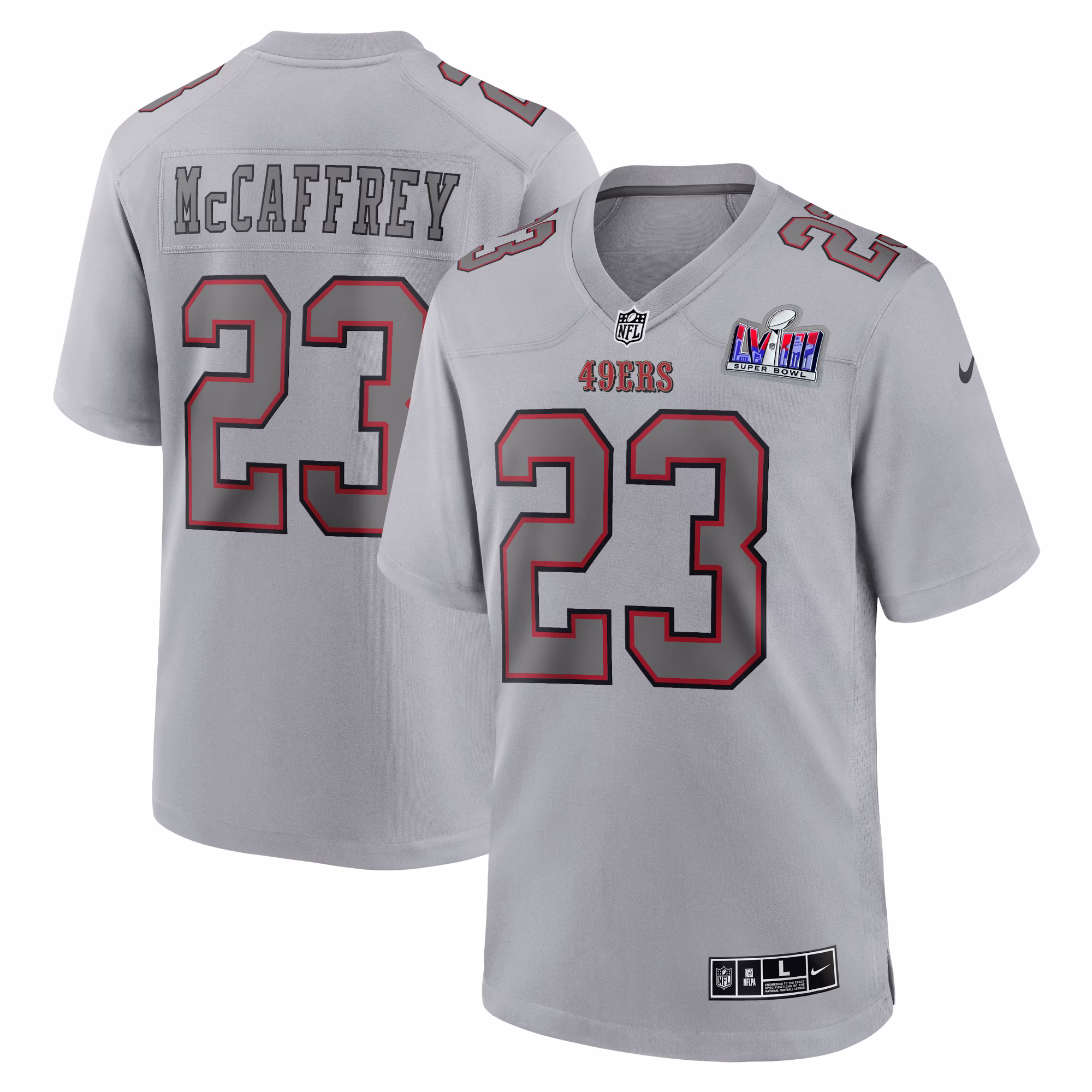 Christian McCaffrey San Francisco 49ers  2023 Super Bowl LVIII Atmosphere Fashion Game Jersey - Gray