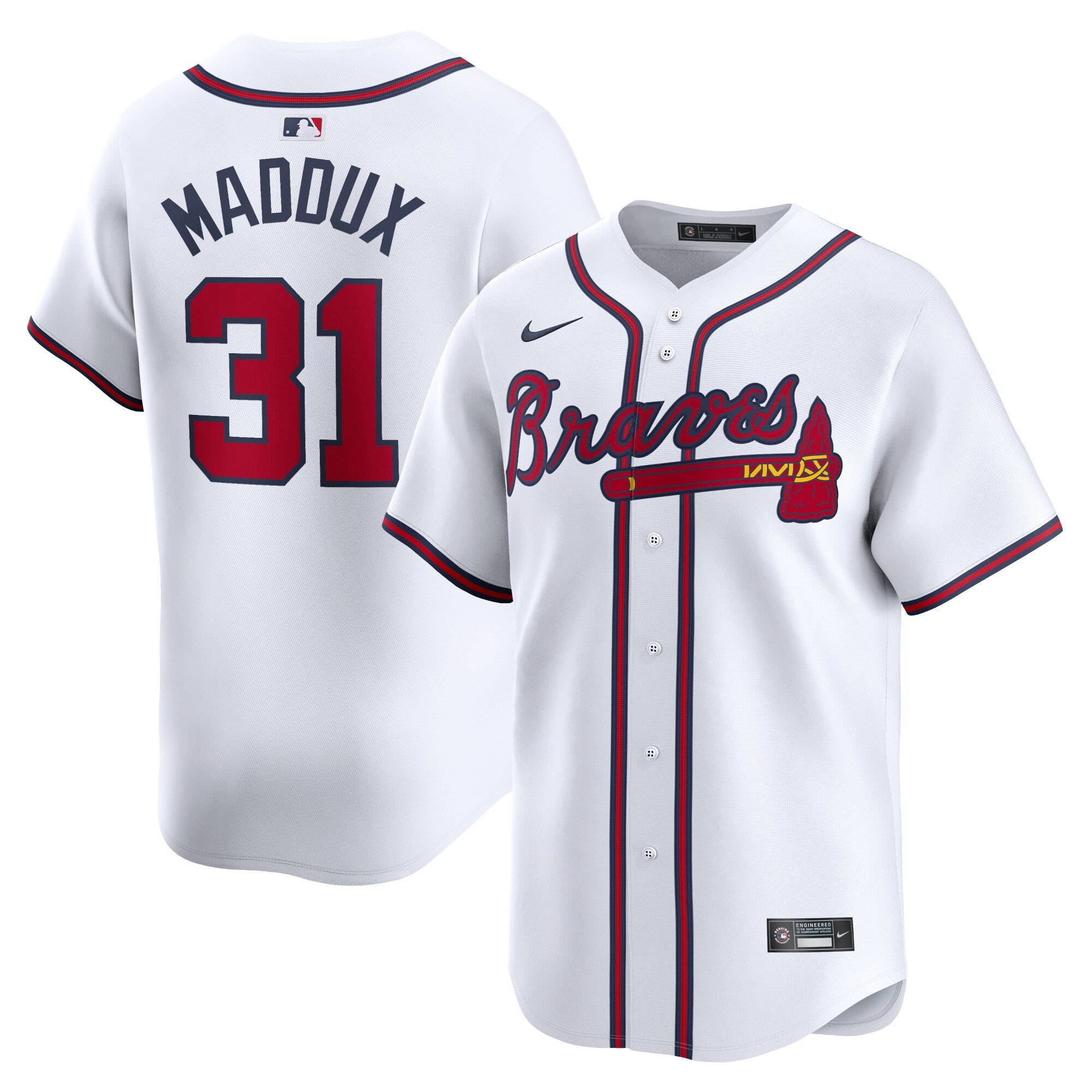 Men's Atlanta Braves #31 Greg Maddux  White Home Limited Player Jersey