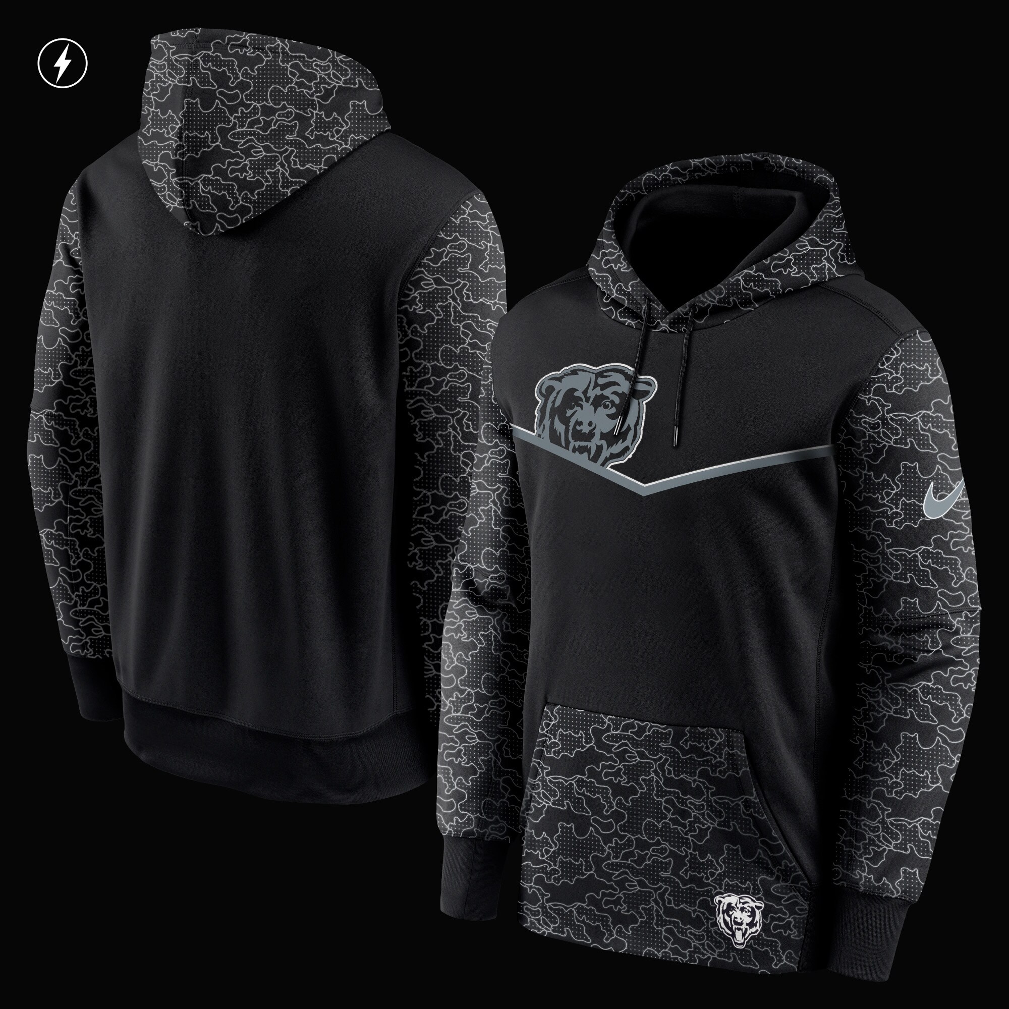 Chicago Bears RFLCTV Chevron Pullover Hoodie - Black